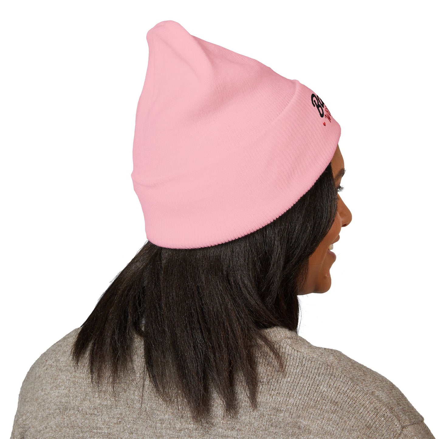 “Baddie With a Bush” Embroidered Pink Beanie – Soft, Hypoallergenic Knit Hat for Bold Style
