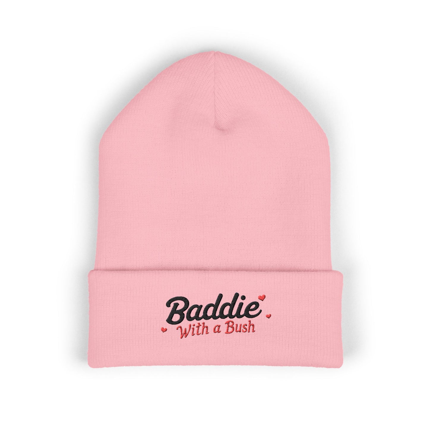 “Baddie With a Bush” Embroidered Pink Beanie – Soft, Hypoallergenic Knit Hat for Bold Style