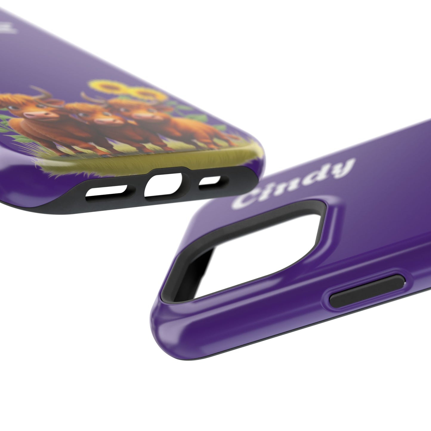Personalized Purple Highland Cow Phone Case - Custom Name Farm Animal Gift | Cute Purple iPhone Cases for Women & Girls