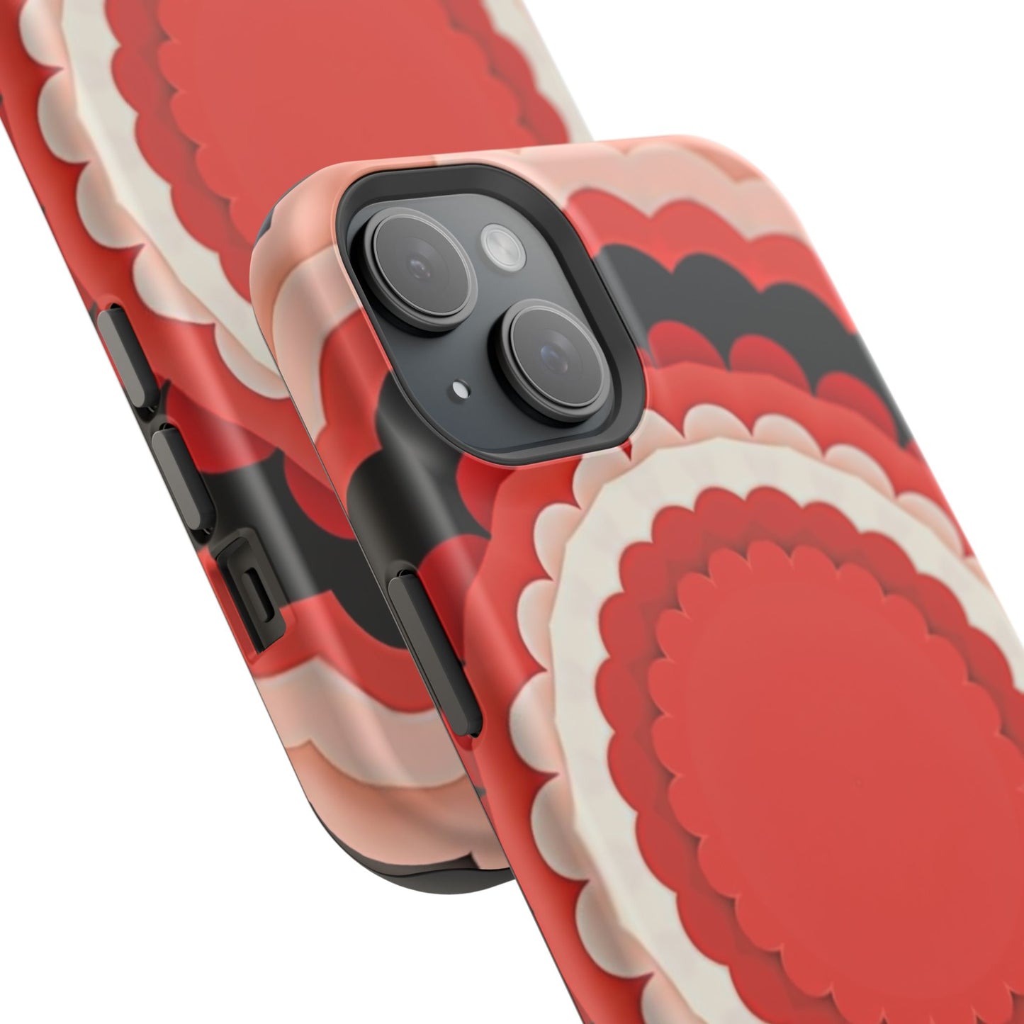 Red Floral iPhone Case - Bold Scalloped Design, Aesthetic Gift Idea