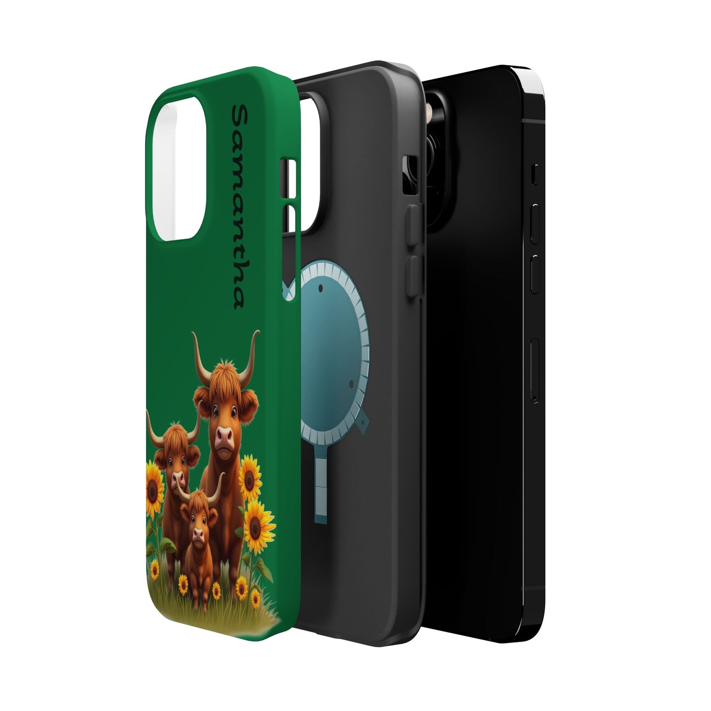Personalized Highland Cow Phone Case - Custom Name Farm Animal Gift | Cute Green iPhone Cases for Women & Girls