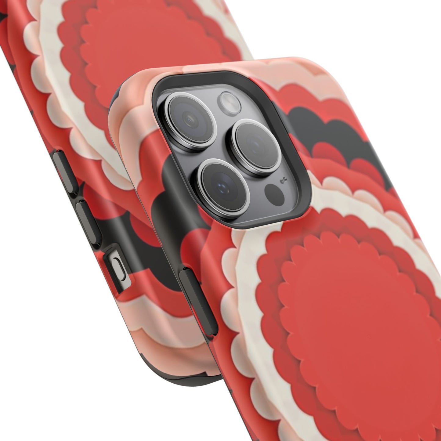 Red Floral iPhone Case - Bold Scalloped Design, Aesthetic Gift Idea