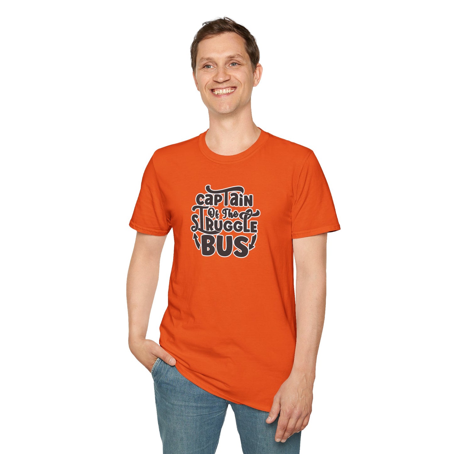 "Captain of the Struggle Bus" Funny & Relatable T-Shirt β Ironic Confidence Tee for the Overwhelmed, Charming, and Still Going Strong