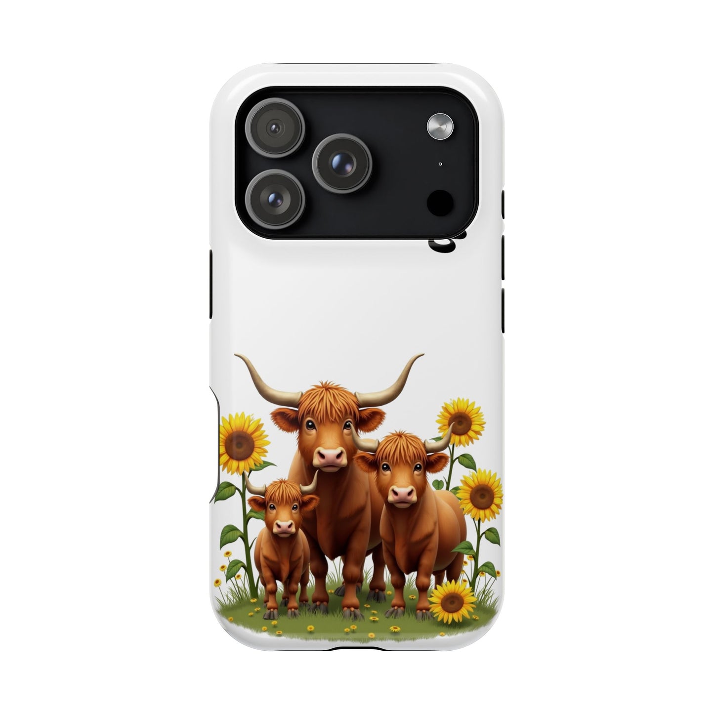 Personalized White Highland Cow Phone Case - Custom Name Farm Animal Gift | Cute Sunflower Cases for Women & Girls