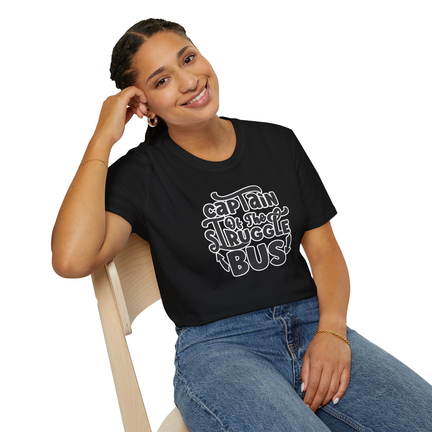 "Captain of the Struggle Bus" Funny & Relatable T-Shirt β Ironic Confidence Tee for the Overwhelmed, Charming, and Still Going Strong