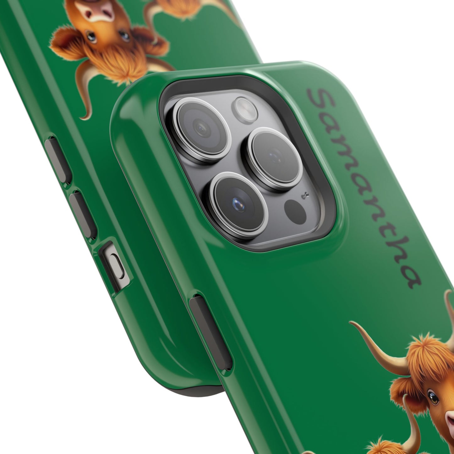 Personalized Highland Cow Phone Case - Custom Name Farm Animal Gift | Cute Green iPhone Cases for Women & Girls