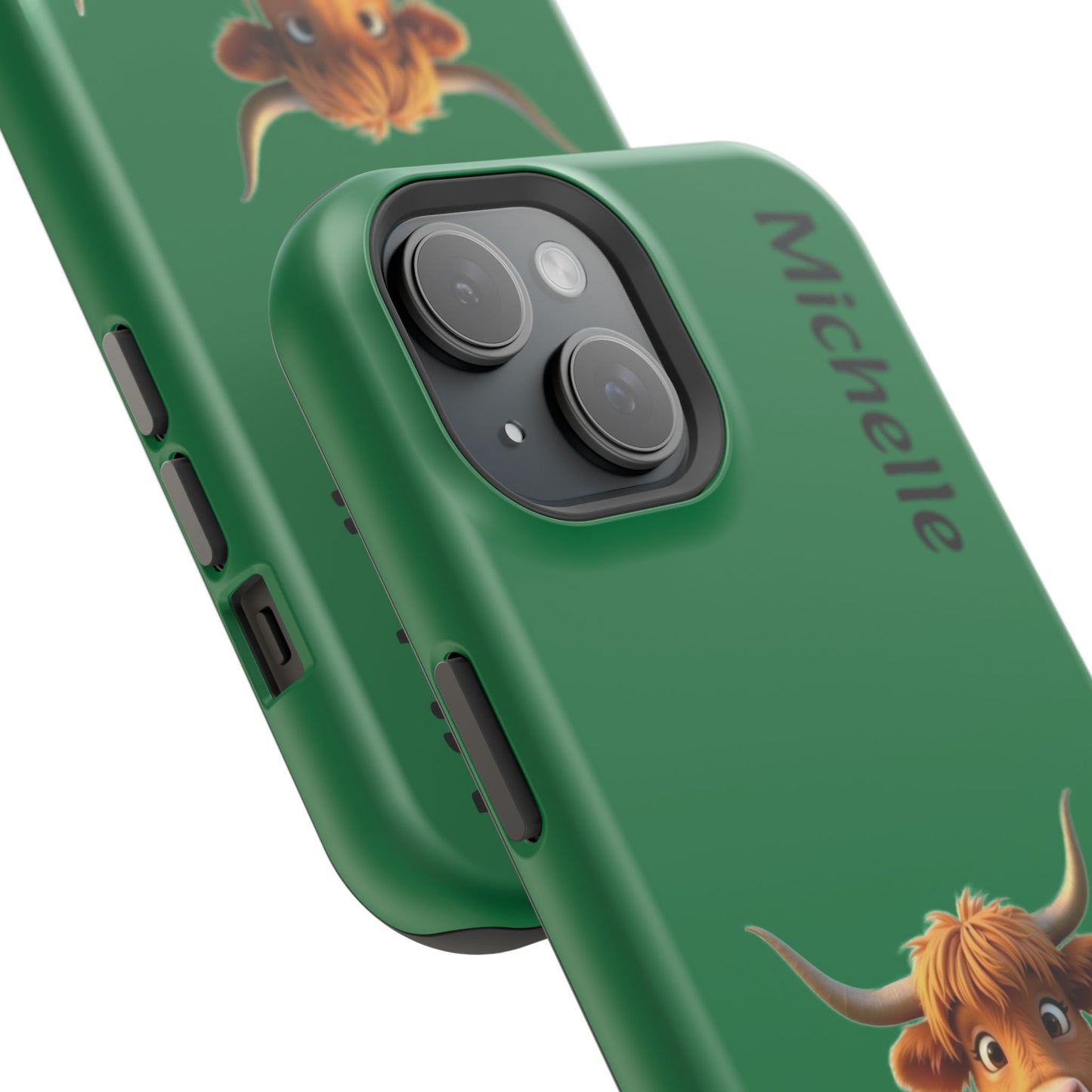 Personalized Highland Cow Phone Case - Custom Name Farm Animal Gift | Cute Green iPhone Cases for Women & Girls