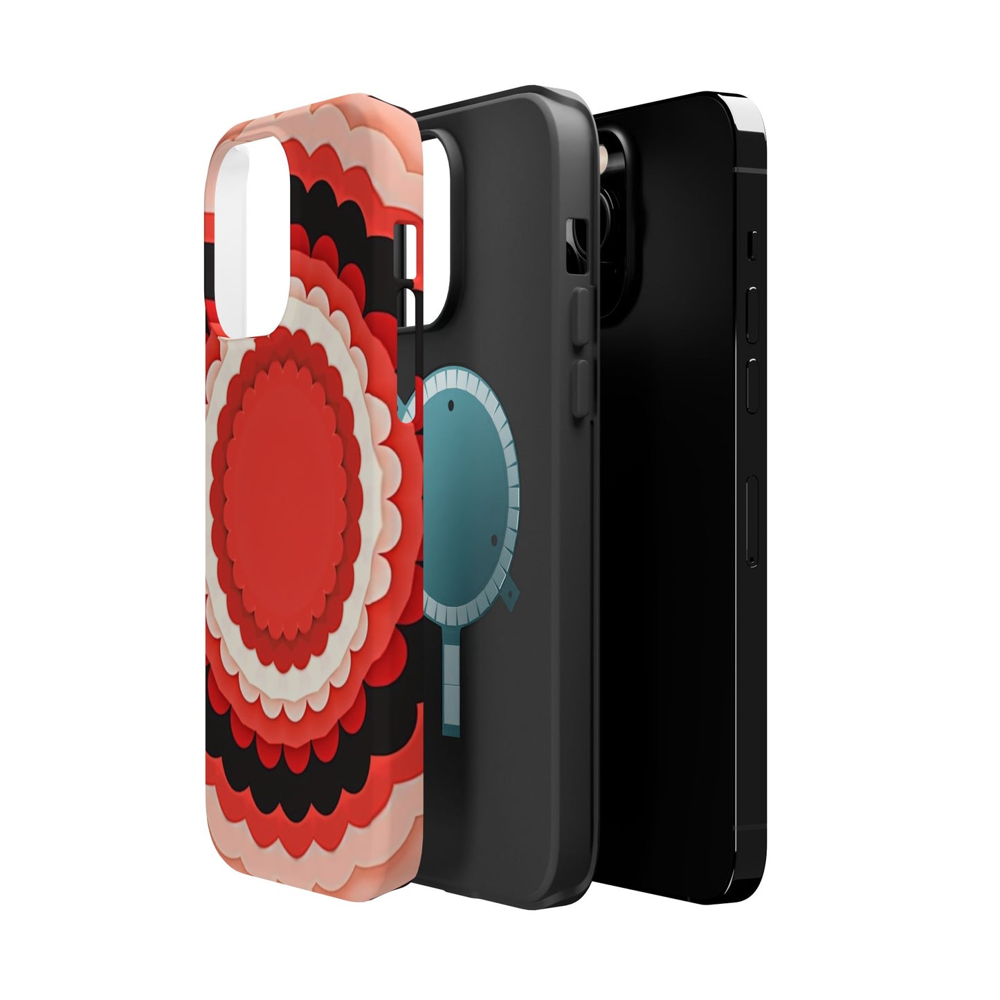 Red Floral iPhone Case - Bold Scalloped Design, Aesthetic Gift Idea