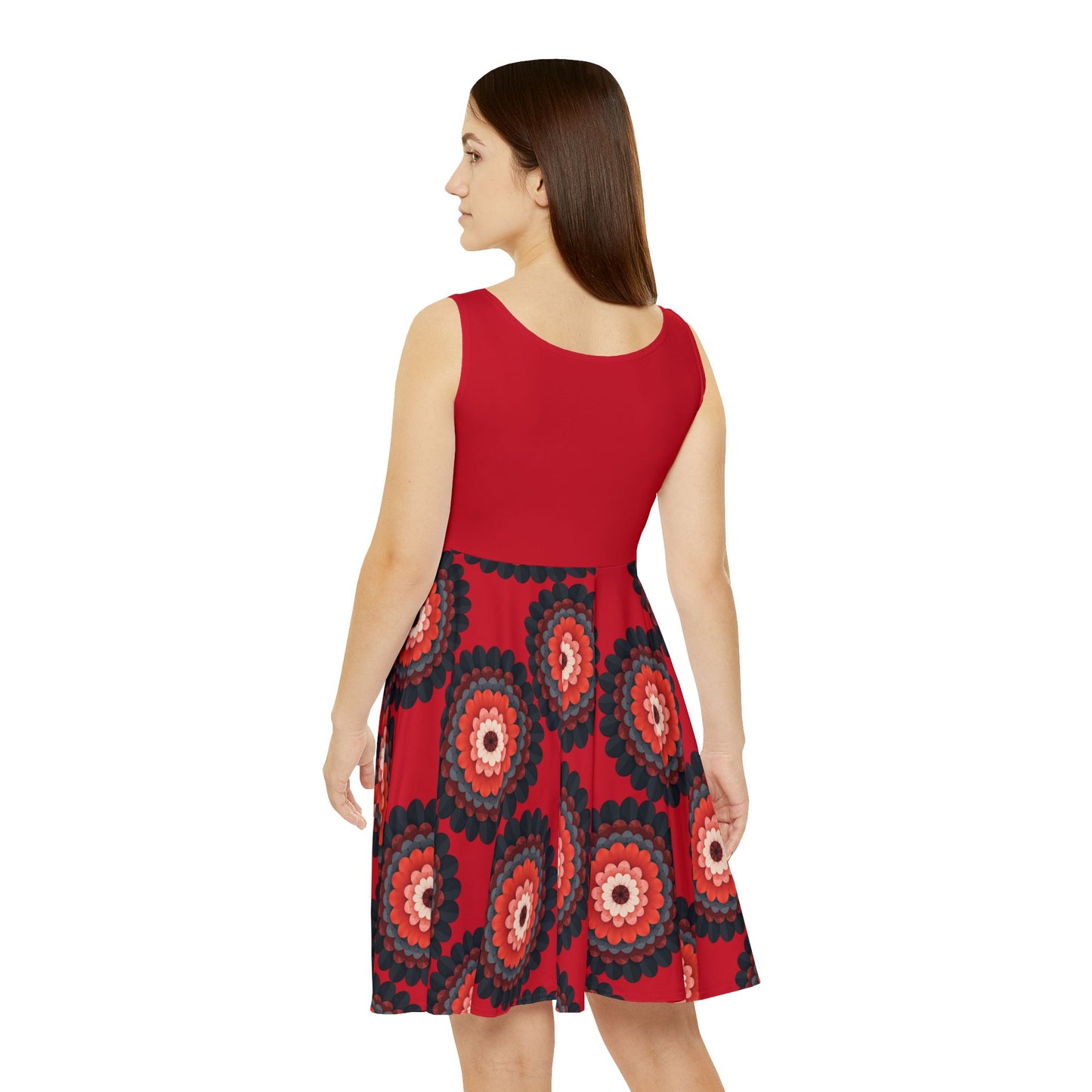 Floral Fireworks Skater Dress - Vibrant Red and Bold Blooms