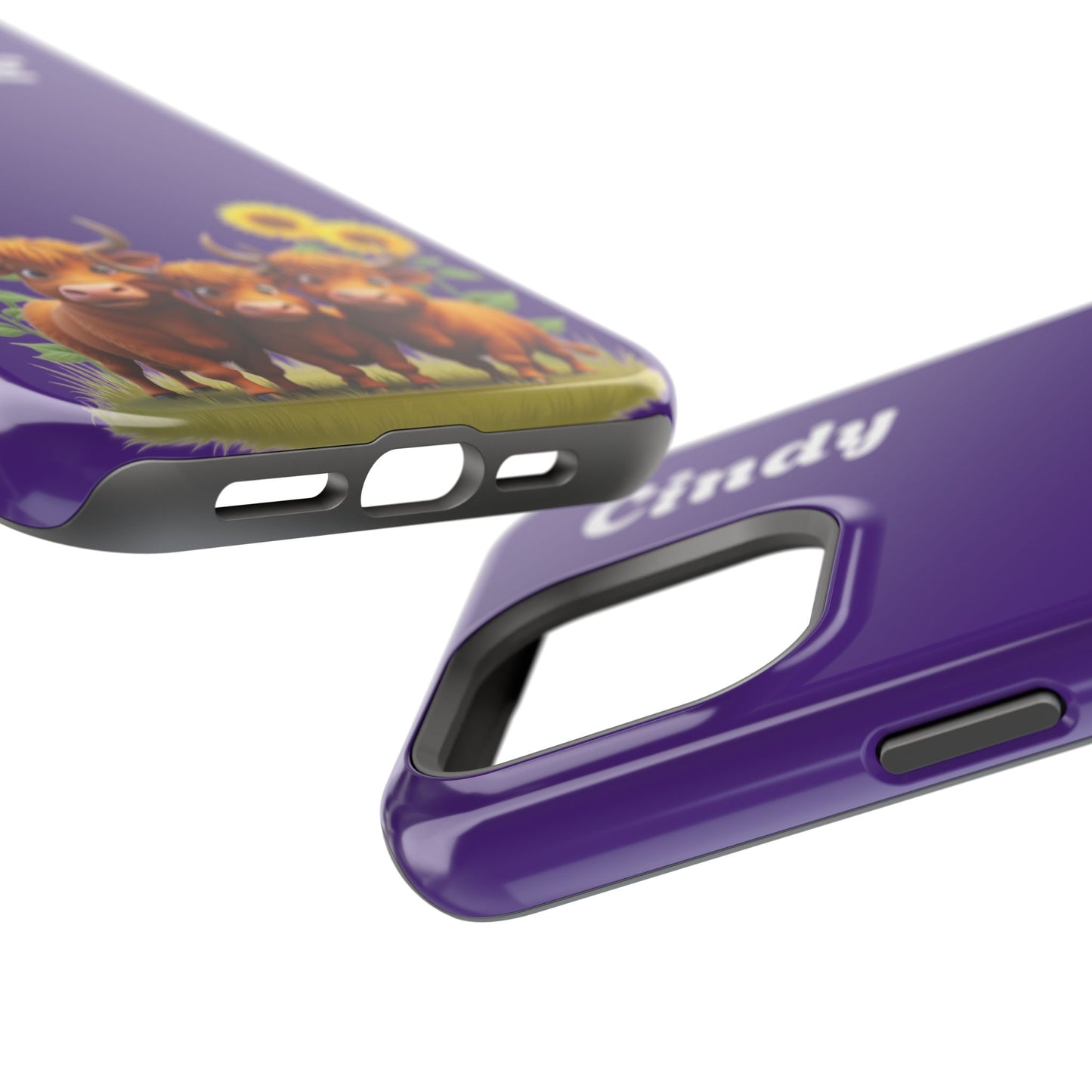Personalized Purple Highland Cow Phone Case - Custom Name Farm Animal Gift | Cute Purple iPhone Cases for Women & Girls