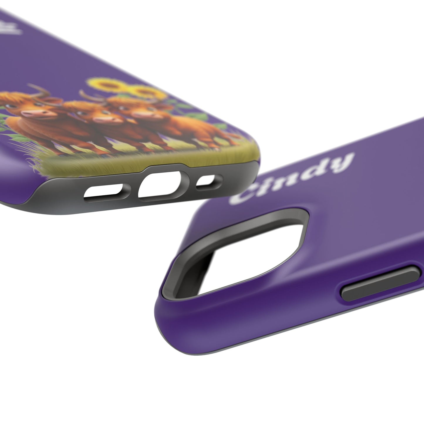 Personalized Purple Highland Cow Phone Case - Custom Name Farm Animal Gift | Cute Purple iPhone Cases for Women & Girls