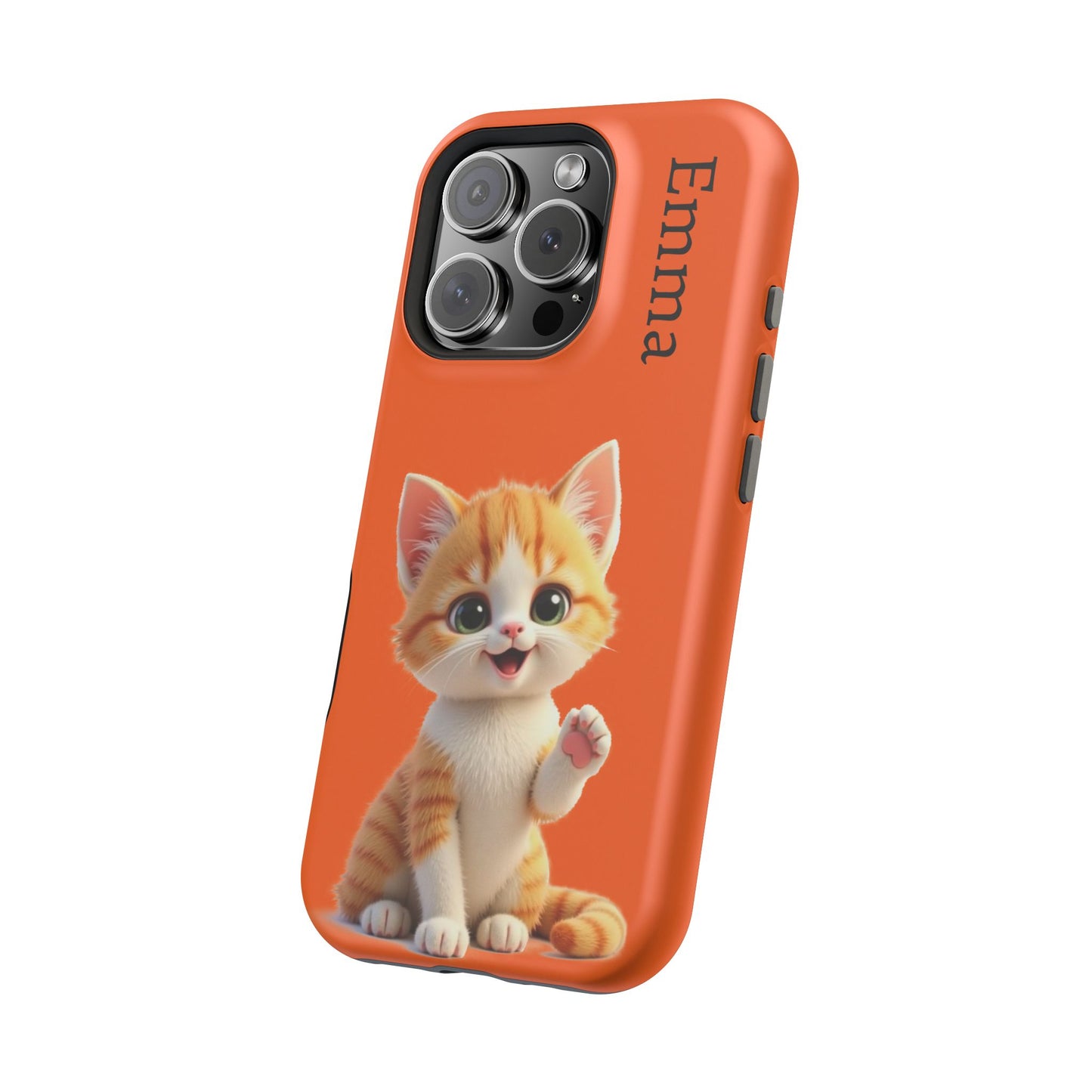 Personalized Orange Tabby Cat Phone Case - Custom Name Gift for Cat Lovers | Kawaii Kitten Cases for Girls & Women