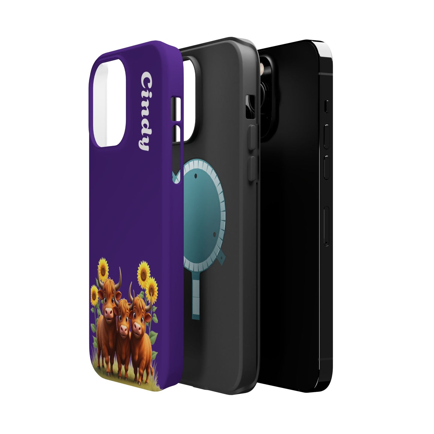 Personalized Purple Highland Cow Phone Case - Custom Name Farm Animal Gift | Cute Purple iPhone Cases for Women & Girls