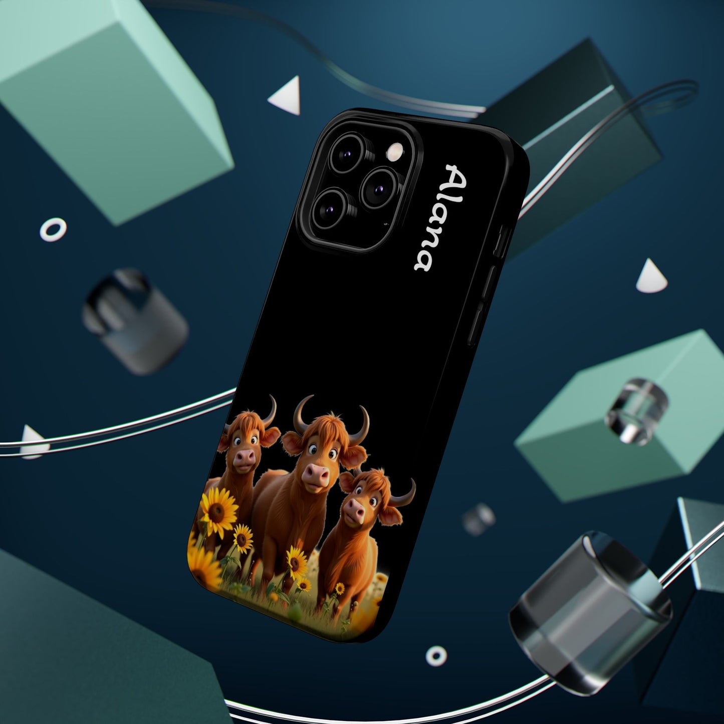 Personalized Highland Cow Phone Case - Custom Name Farm Animal Gift | Cute Black iPhone Cases for Women & Girls