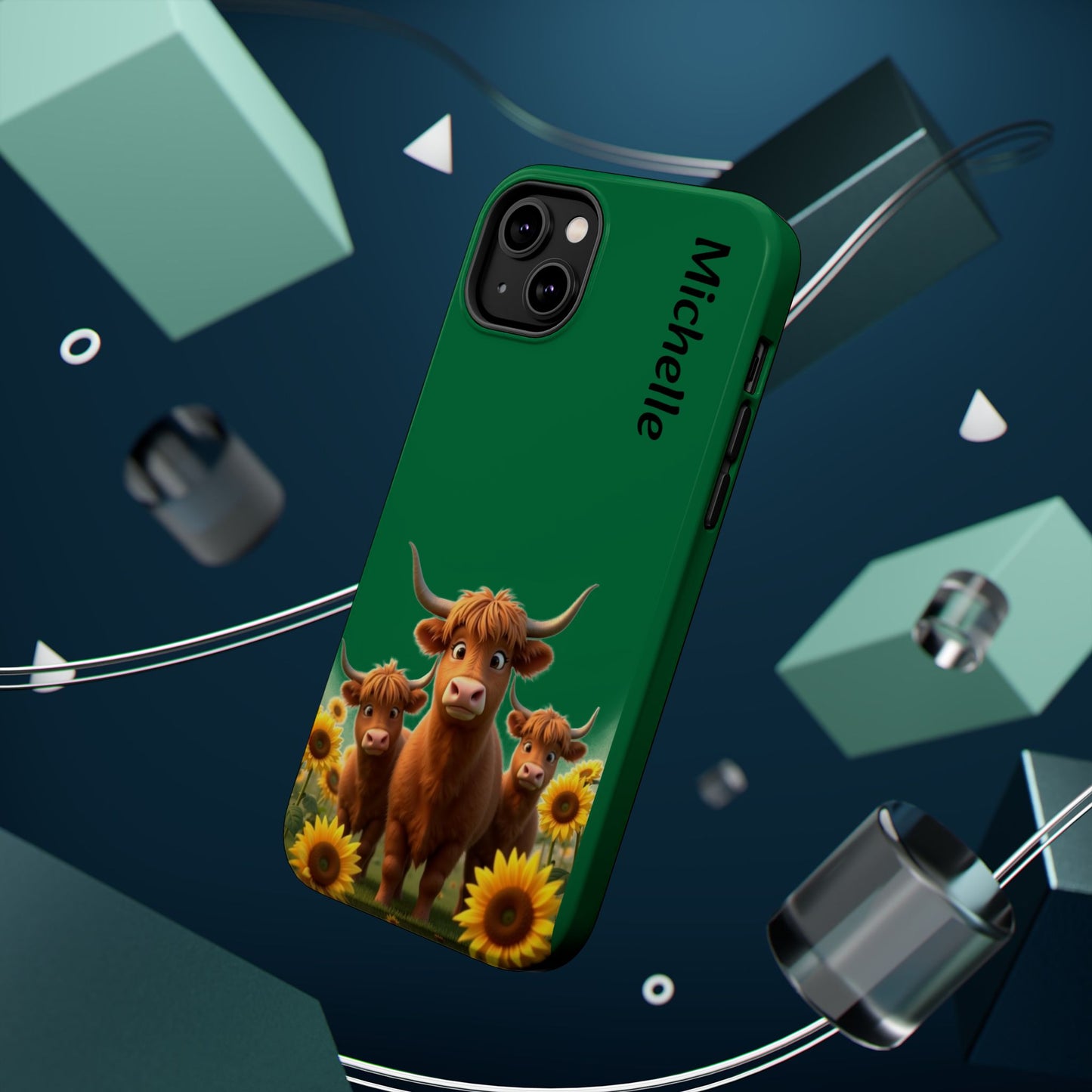 Personalized Highland Cow Phone Case - Custom Name Farm Animal Gift | Cute Green iPhone Cases for Women & Girls