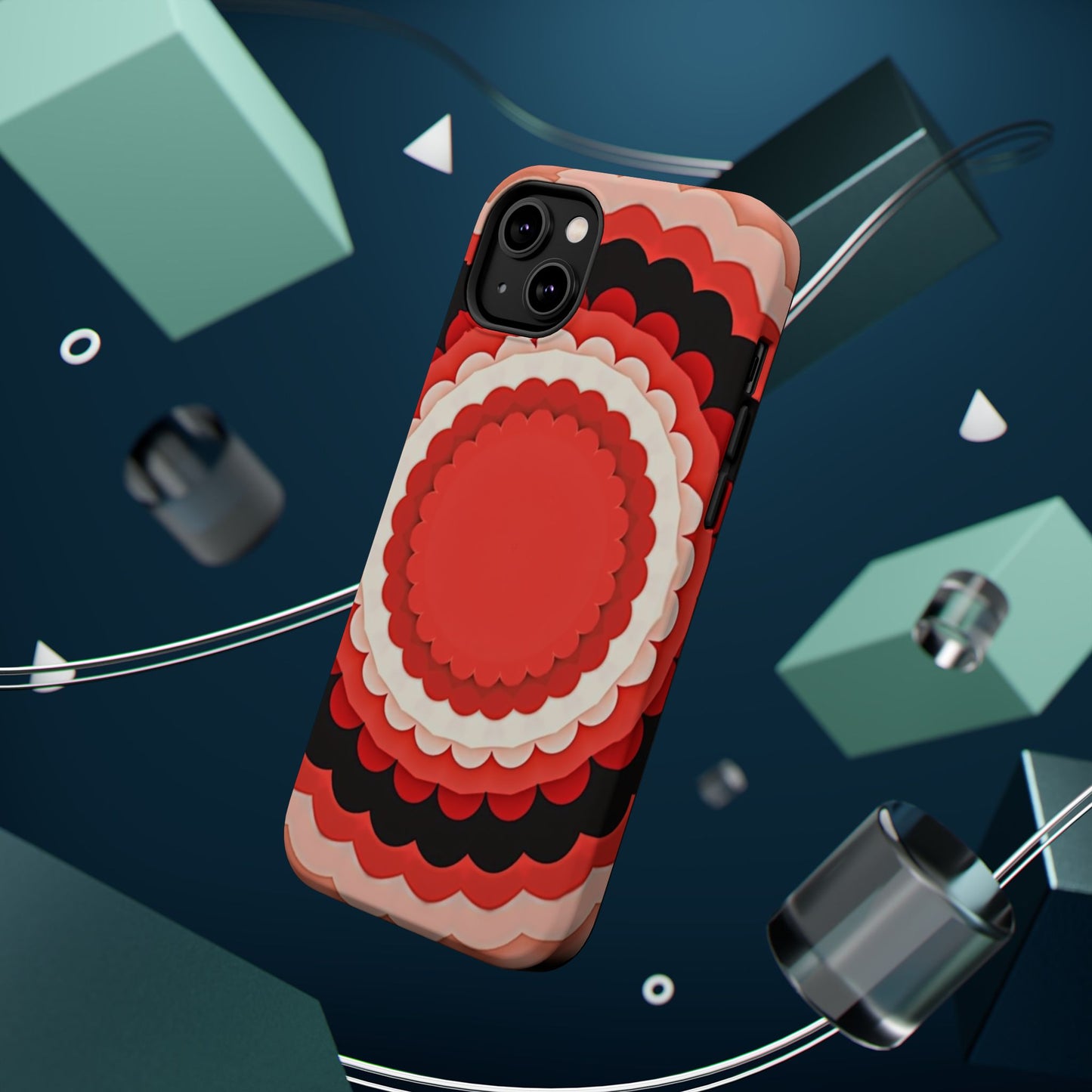 Red Floral iPhone Case - Bold Scalloped Design, Aesthetic Gift Idea