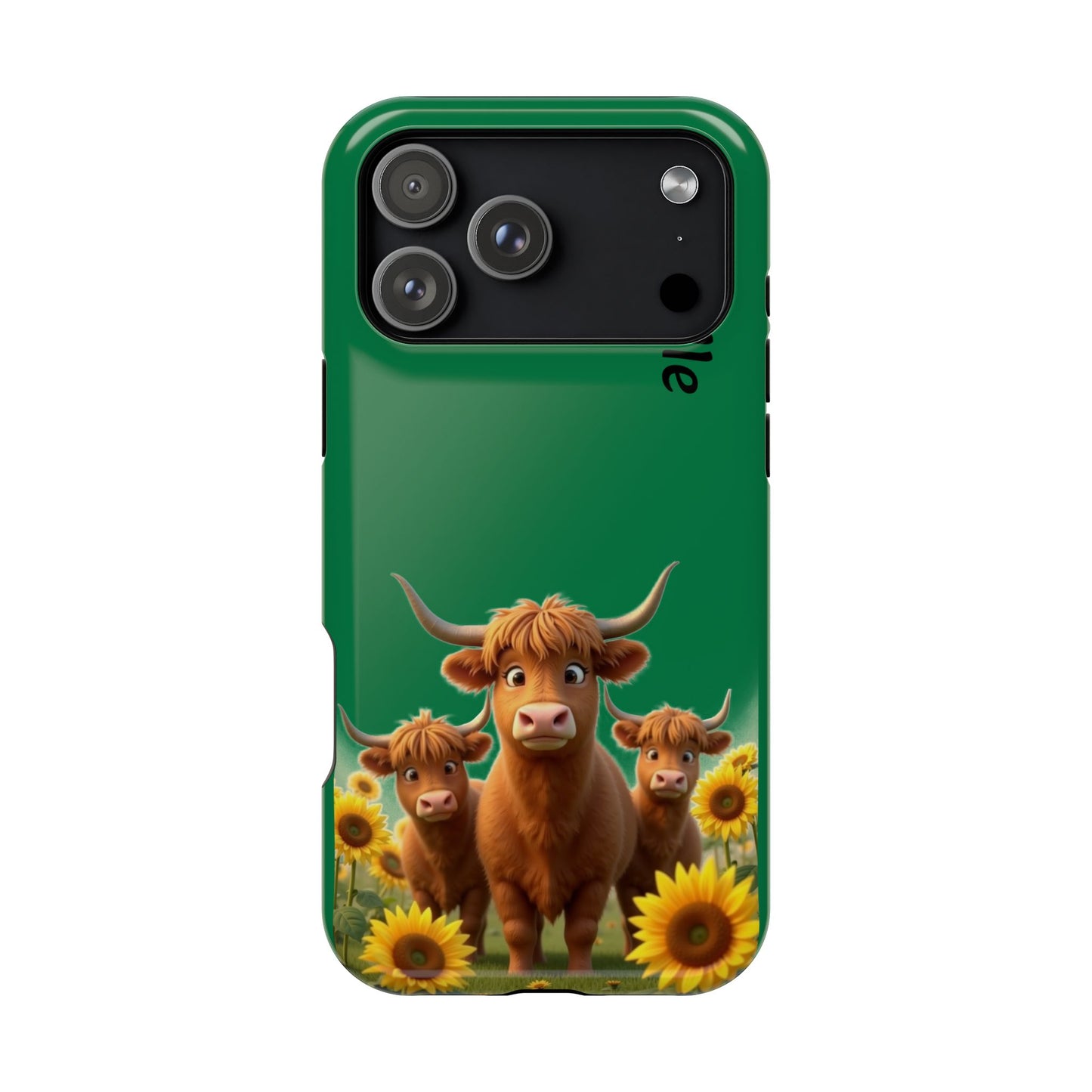 Personalized Highland Cow Phone Case - Custom Name Farm Animal Gift | Cute Green iPhone Cases for Women & Girls