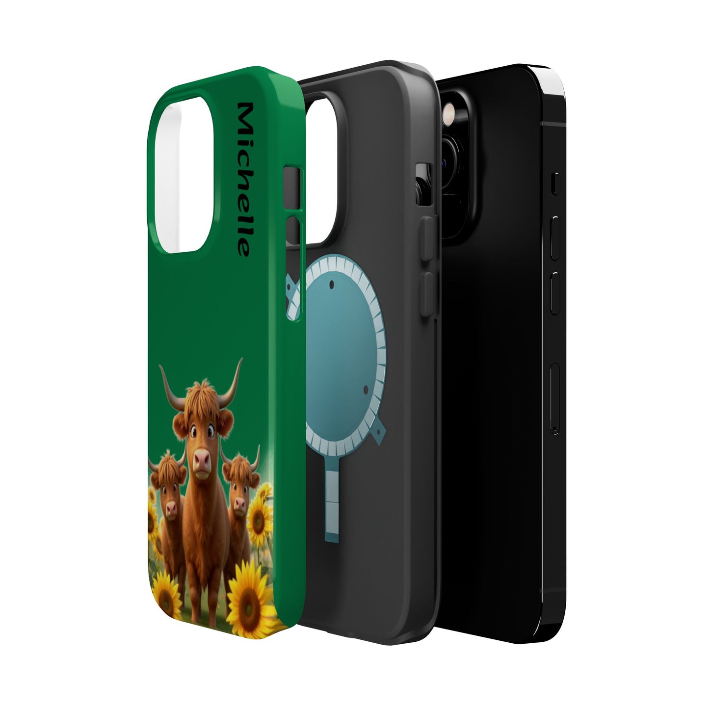 Personalized Highland Cow Phone Case - Custom Name Farm Animal Gift | Cute Green iPhone Cases for Women & Girls