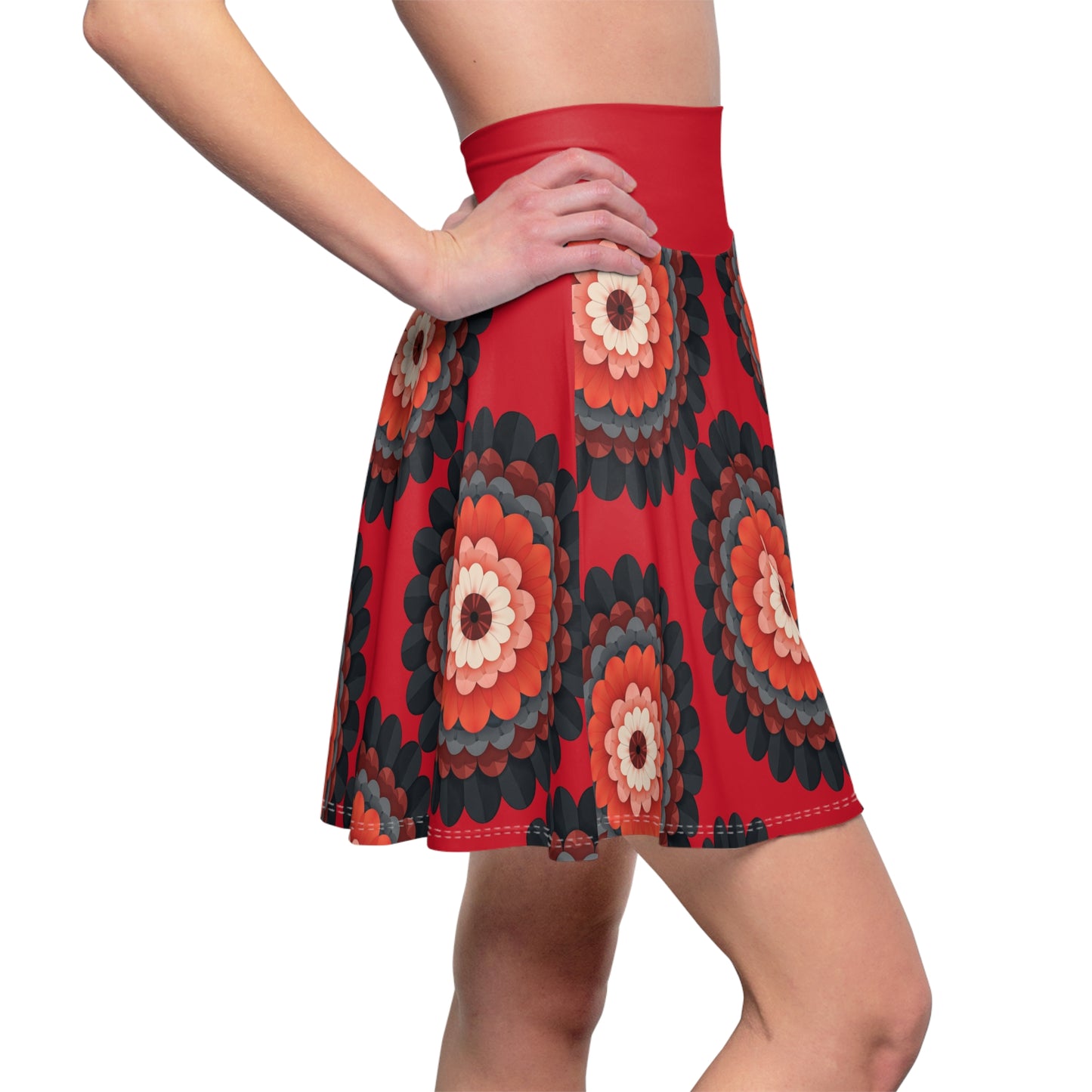 Floral Fireworks Skater Skirt – Vibrant Red & Bold Blooms