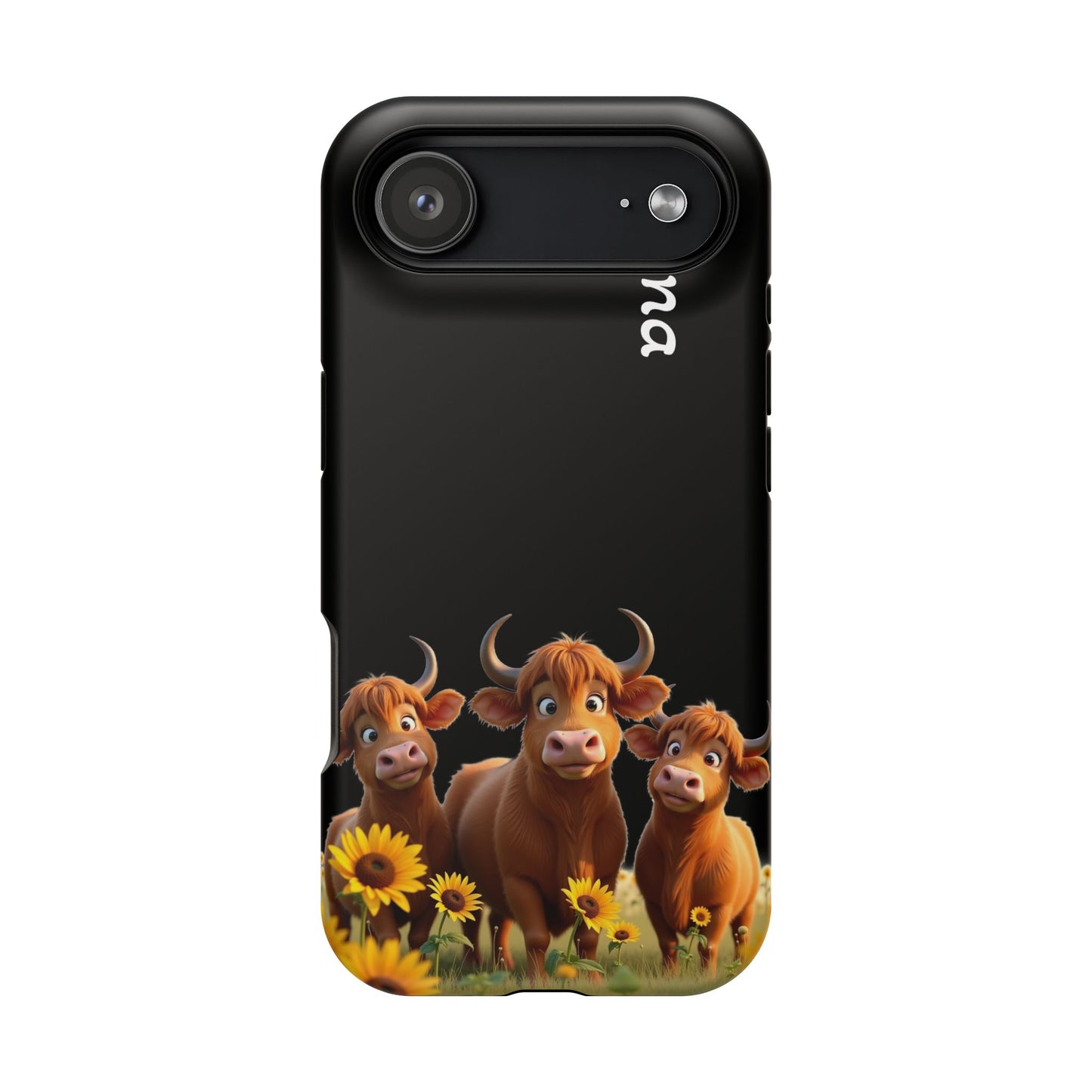 Personalized Highland Cow Phone Case - Custom Name Farm Animal Gift | Cute Black iPhone Cases for Women & Girls