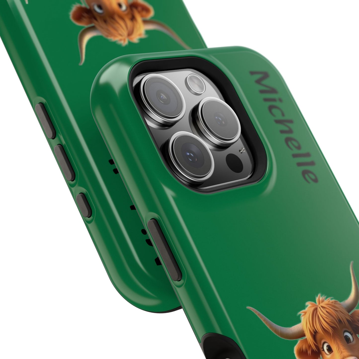 Personalized Highland Cow Phone Case - Custom Name Farm Animal Gift | Cute Green iPhone Cases for Women & Girls