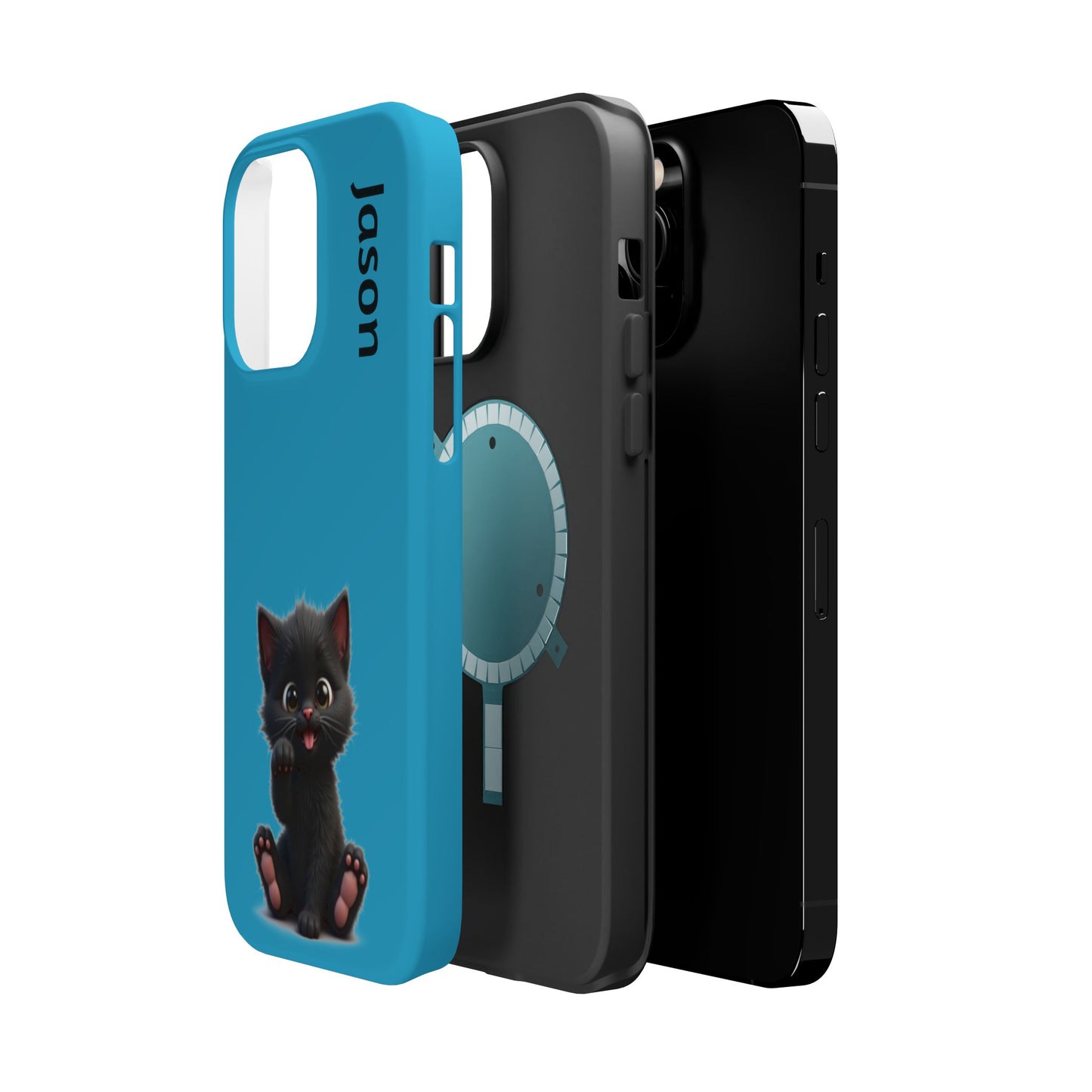 Personalized Black Kitten Phone Case - Custom Name Cat Lover Gift | Cute Teal Blue iPhone Cases for Women & Girls