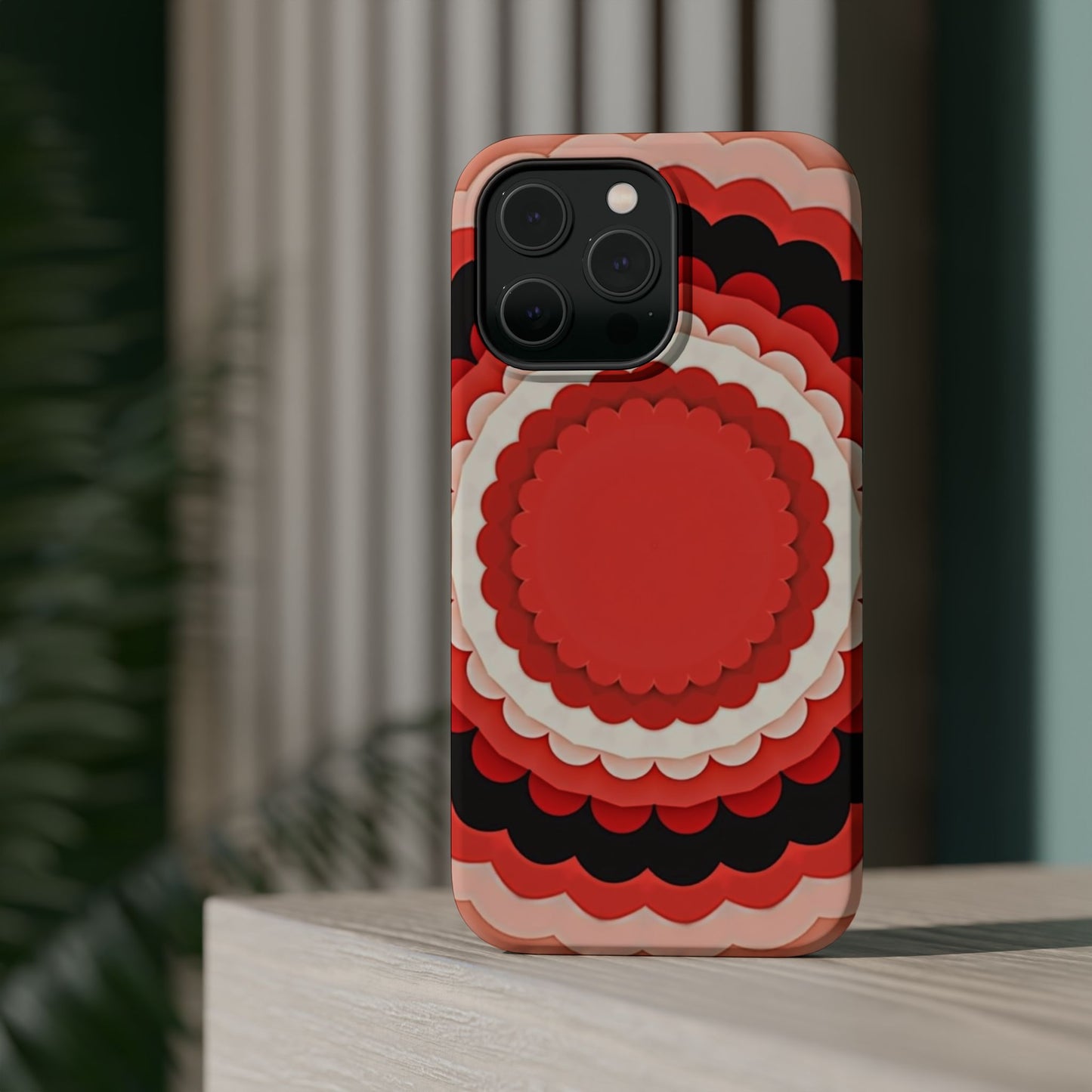 Red Floral iPhone Case - Bold Scalloped Design, Aesthetic Gift Idea