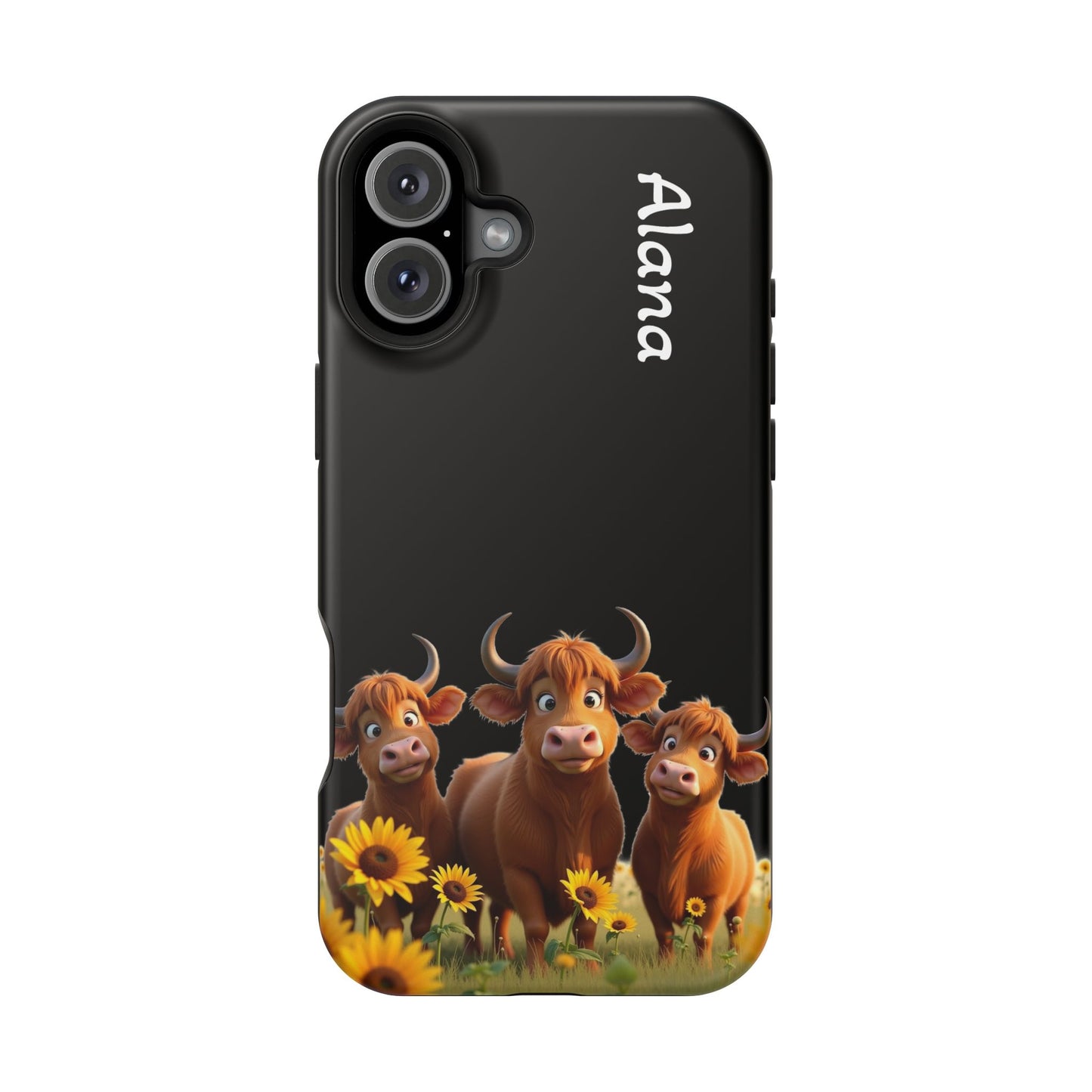 Personalized Highland Cow Phone Case - Custom Name Farm Animal Gift | Cute Black iPhone Cases for Women & Girls