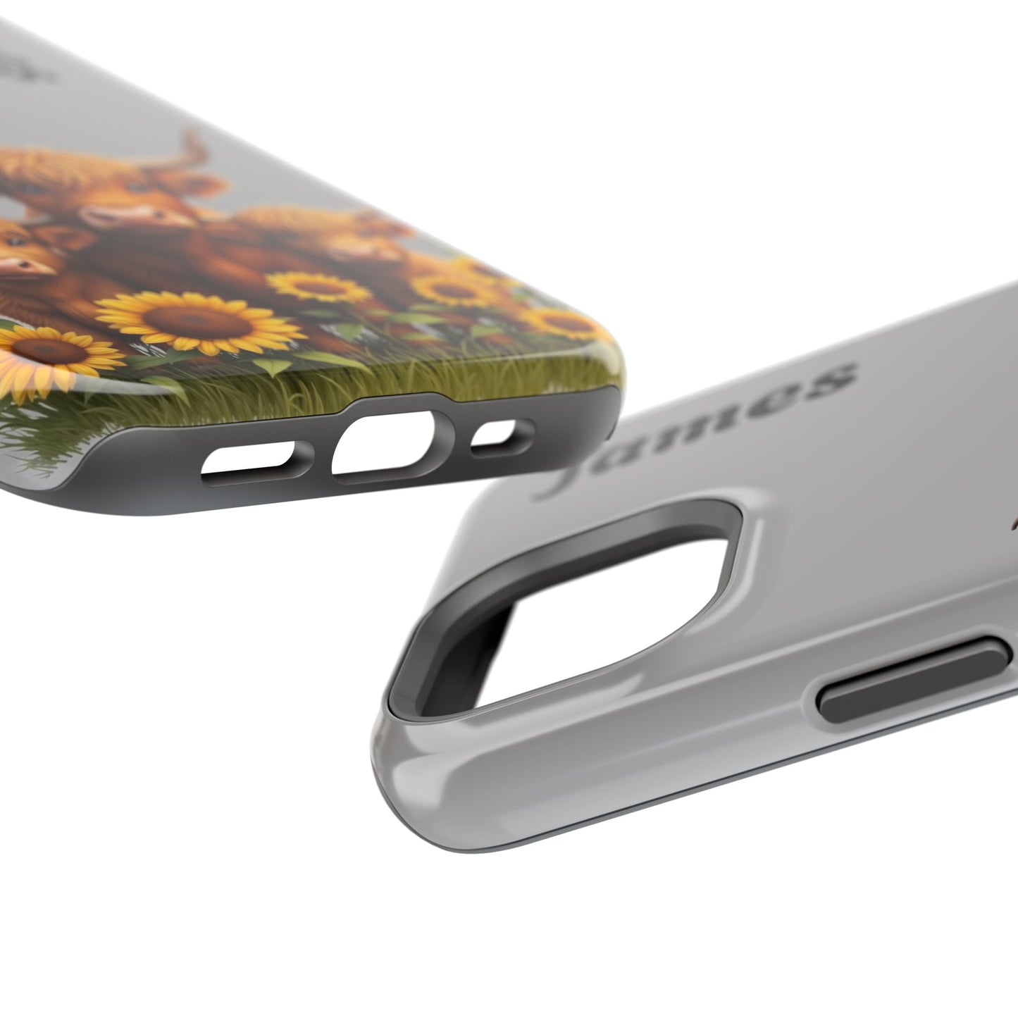 Personalized Gray Highland Cow Phone Case - Custom Name Farm Animal Gift | Cute Gray iPhone Cases for Women & Girls