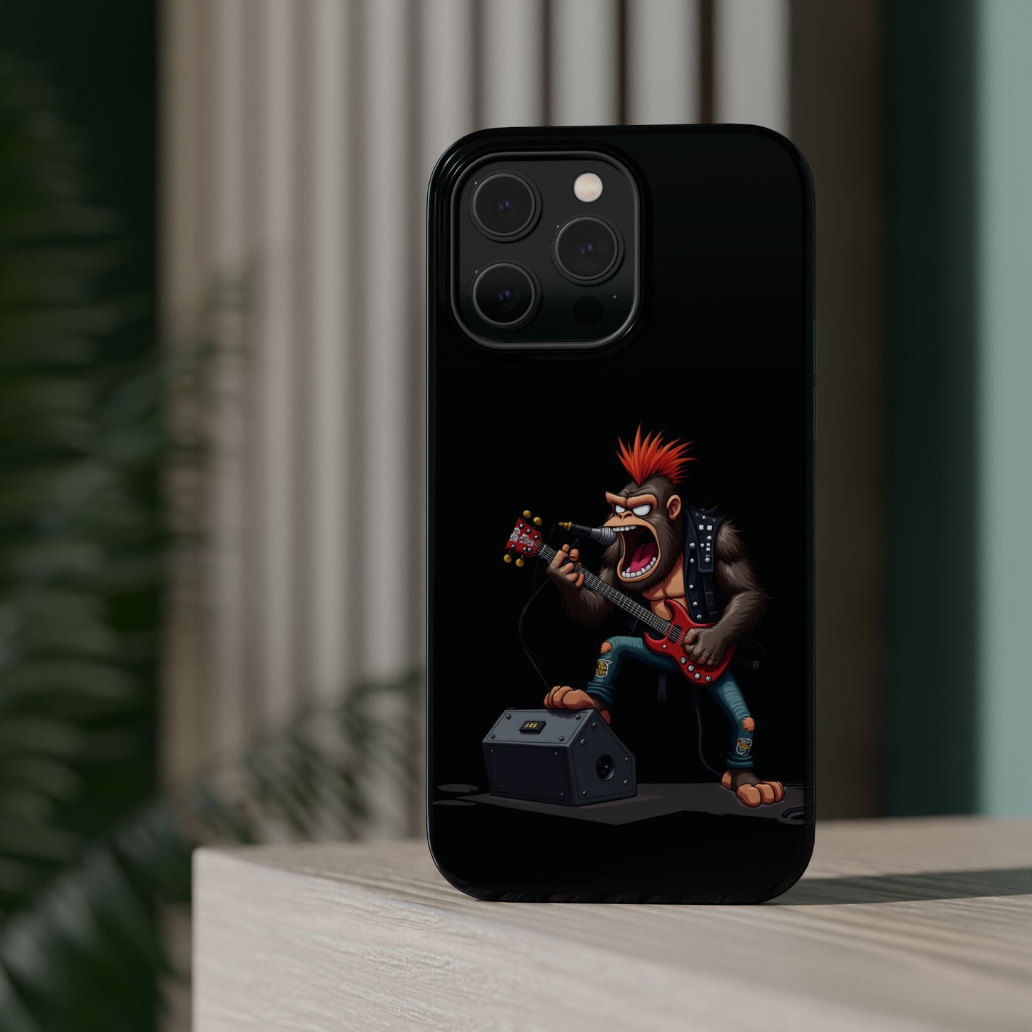 Punk Rock Gorilla iPhone Case - Funny Music Gift, Edgy Aesthetic, Animal Lover Gift