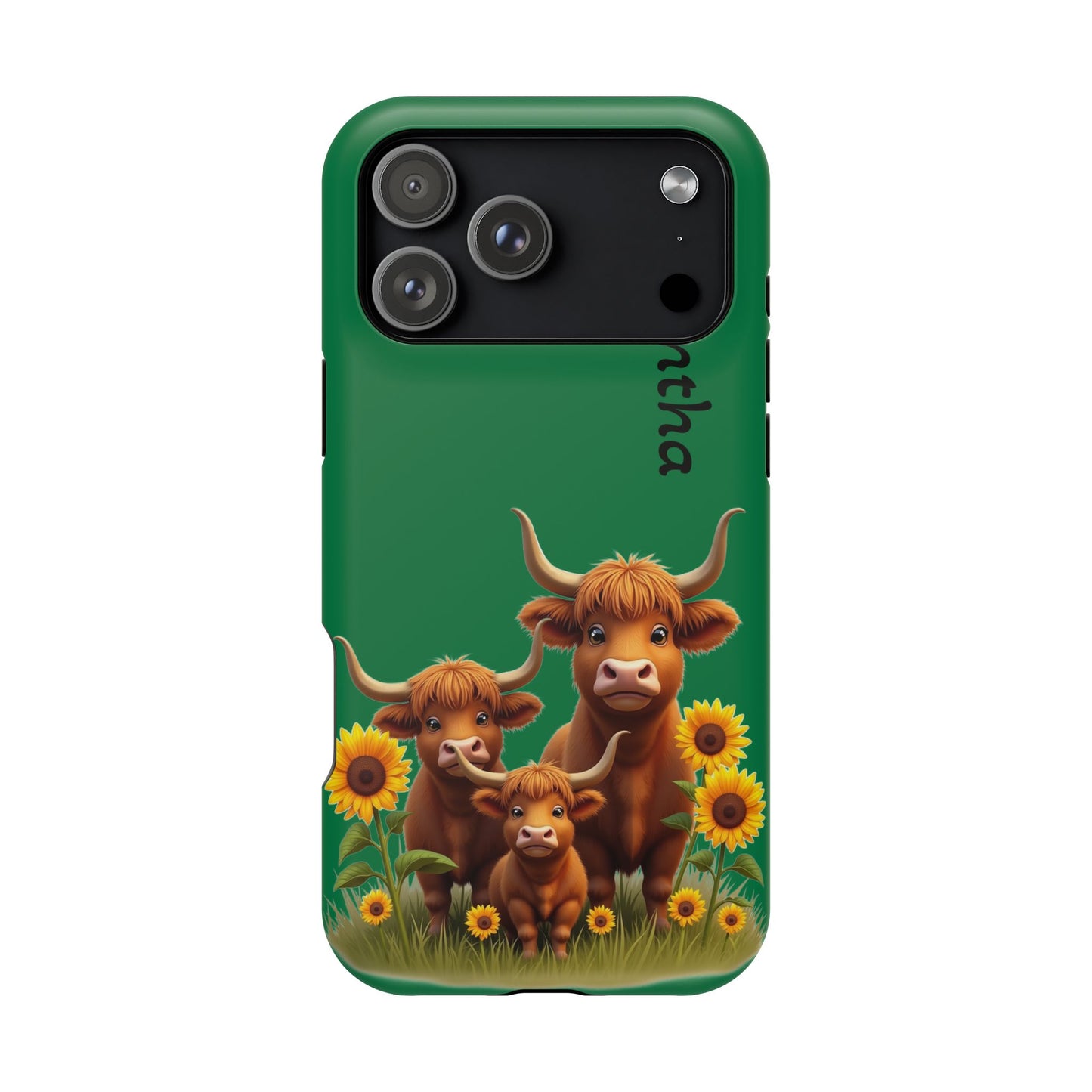 Personalized Highland Cow Phone Case - Custom Name Farm Animal Gift | Cute Green iPhone Cases for Women & Girls