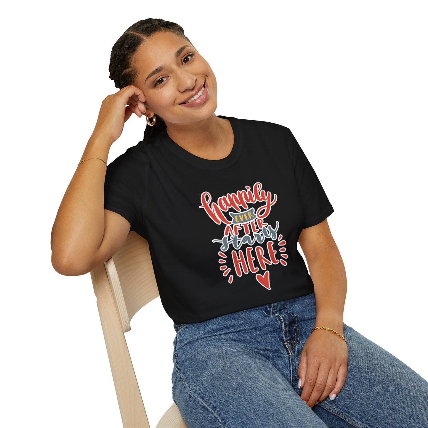 "Happily Ever After Starts Here" Inspirational & Wholesome T-Shirt – Cute Motivational Graphic Tee for Dreamers, Romantics & New Beginnings