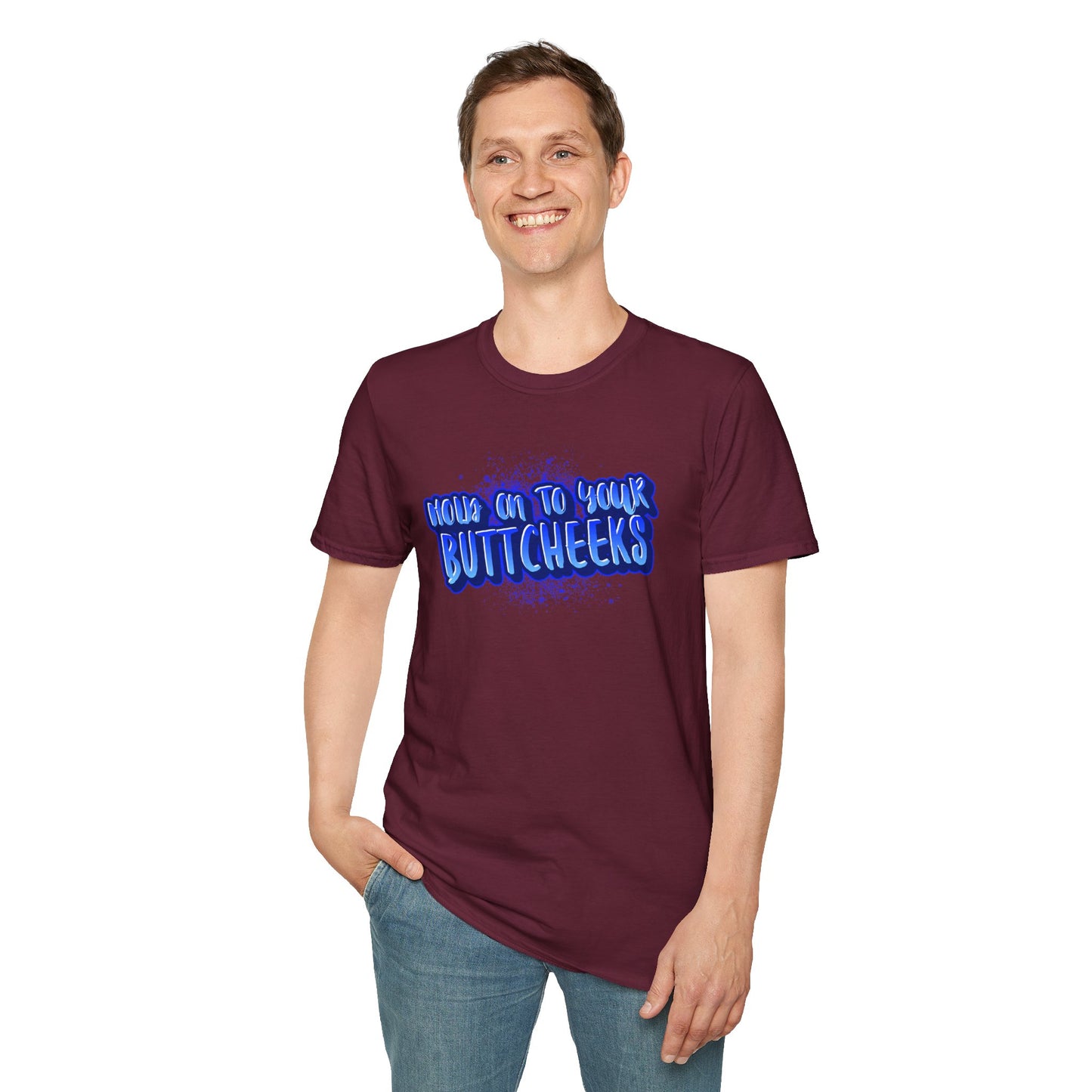 'Hold On To Your Buttcheeks' - Humorous Unisex Lightweight Cotton T-Shirt