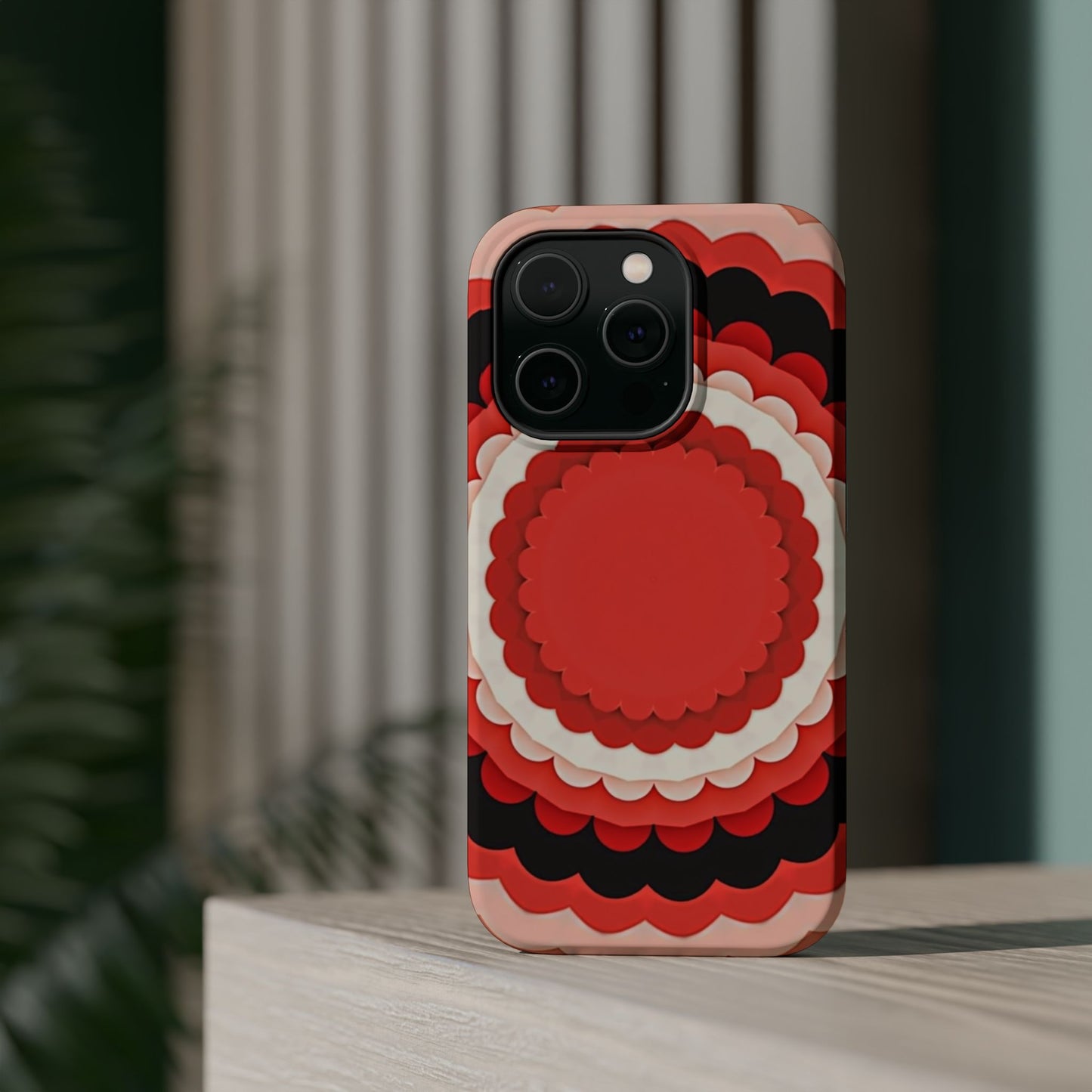 Red Floral iPhone Case - Bold Scalloped Design, Aesthetic Gift Idea
