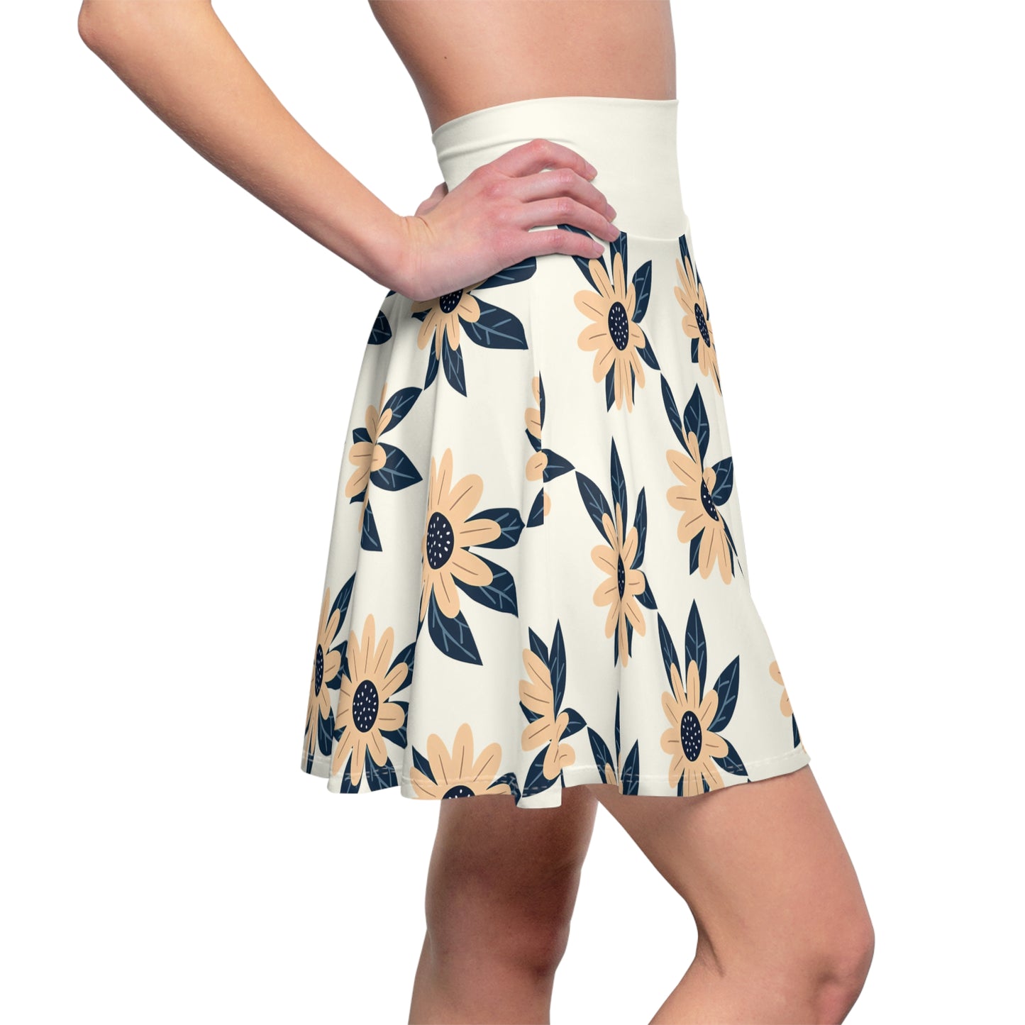 Elegant Daisy Delight Skater Skirt - Fresh Florals on White