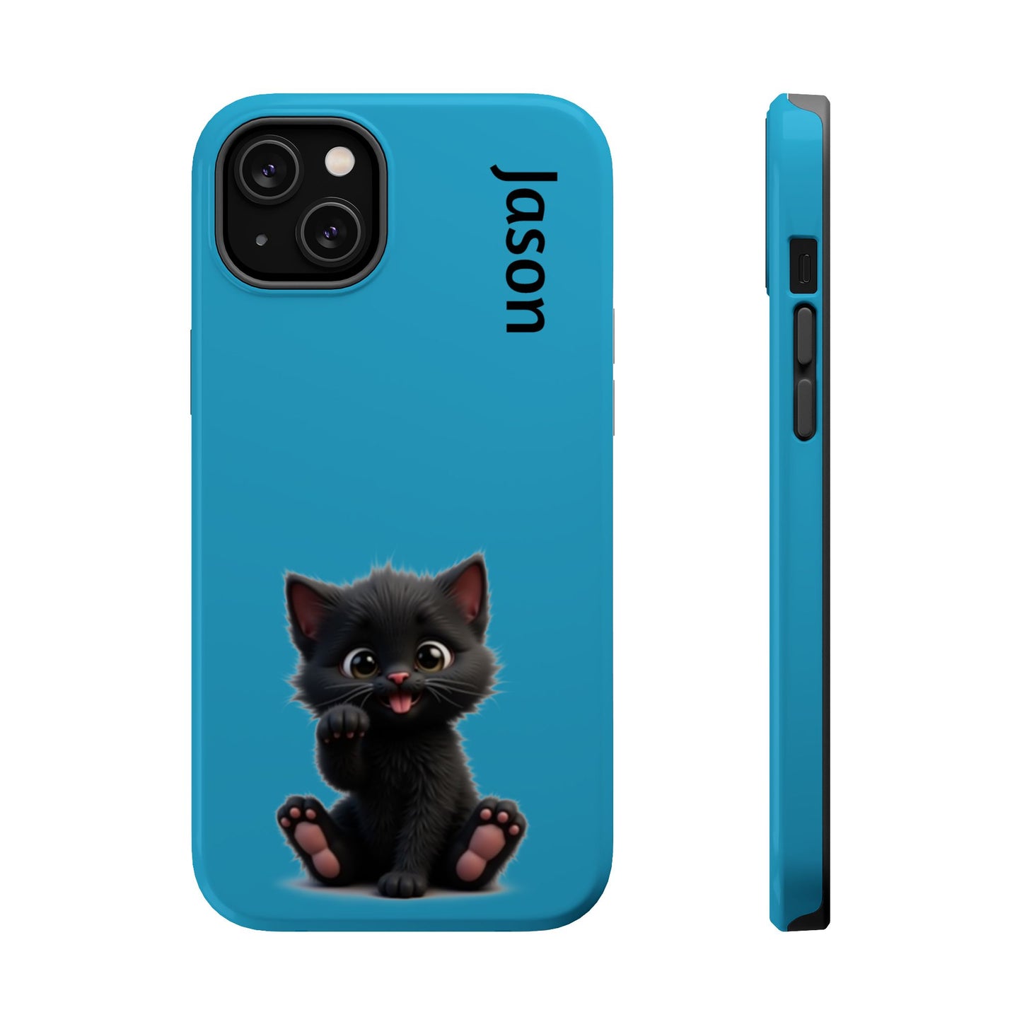 Personalized Black Kitten Phone Case - Custom Name Cat Lover Gift | Cute Teal Blue iPhone Cases for Women & Girls