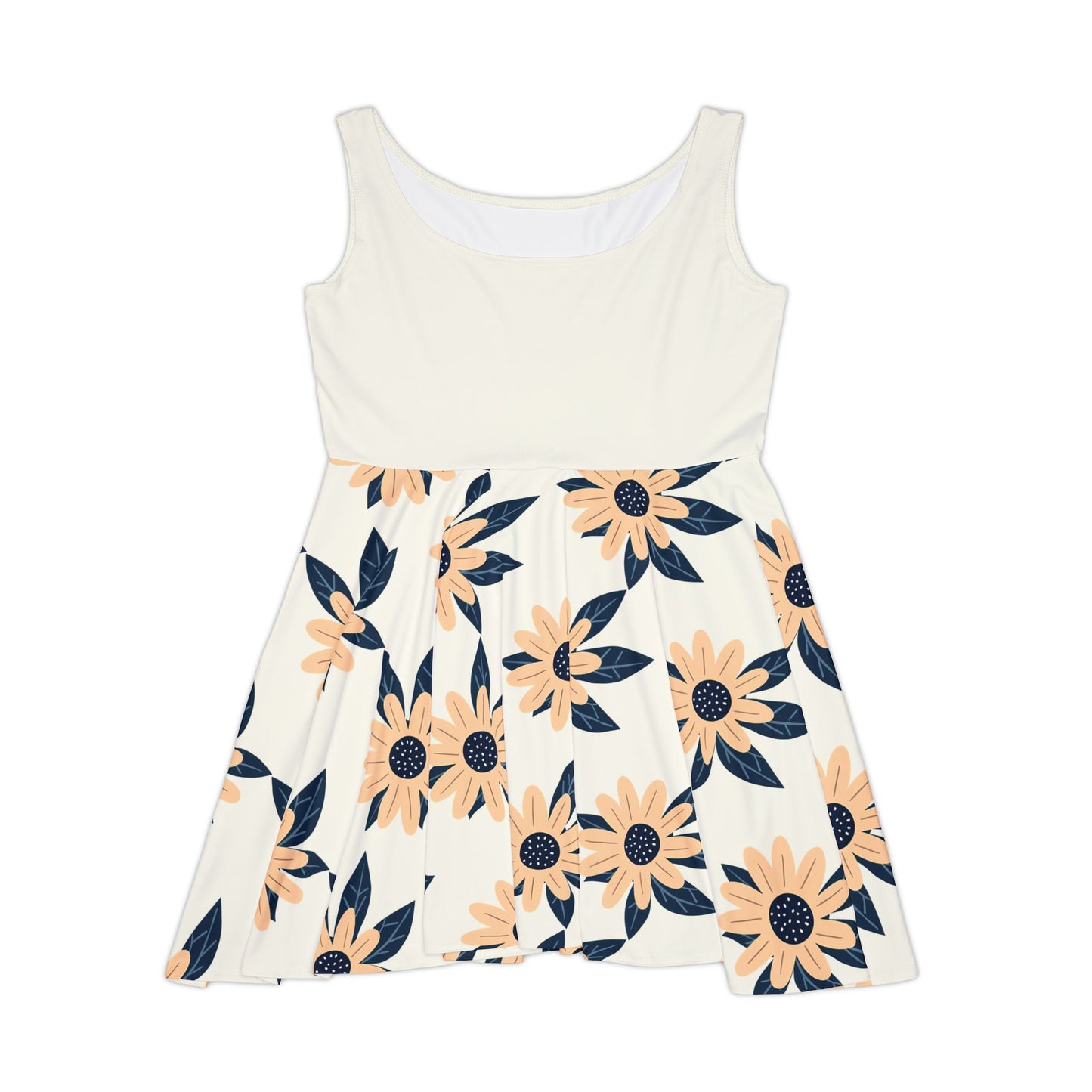 Elegant Daisy Delight Skater Dress - Fresh Florals on White