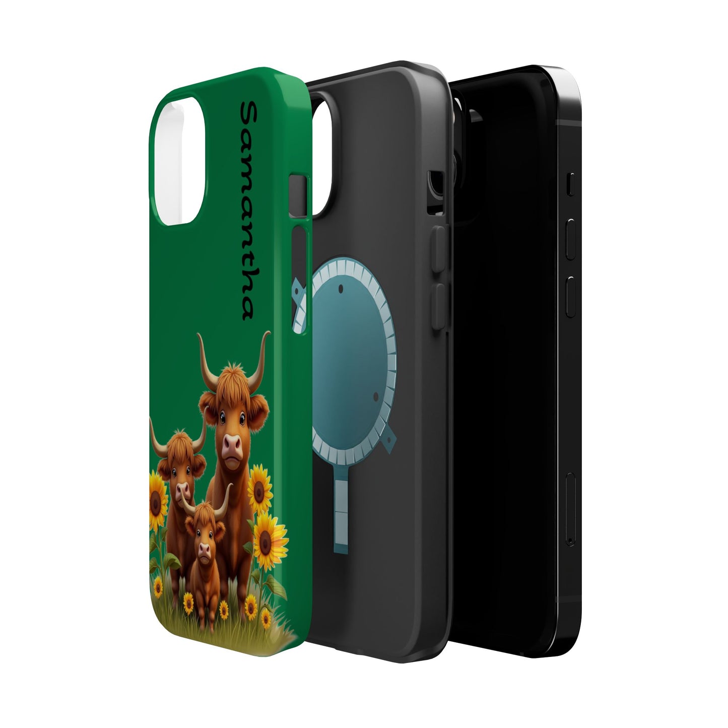 Personalized Highland Cow Phone Case - Custom Name Farm Animal Gift | Cute Green iPhone Cases for Women & Girls