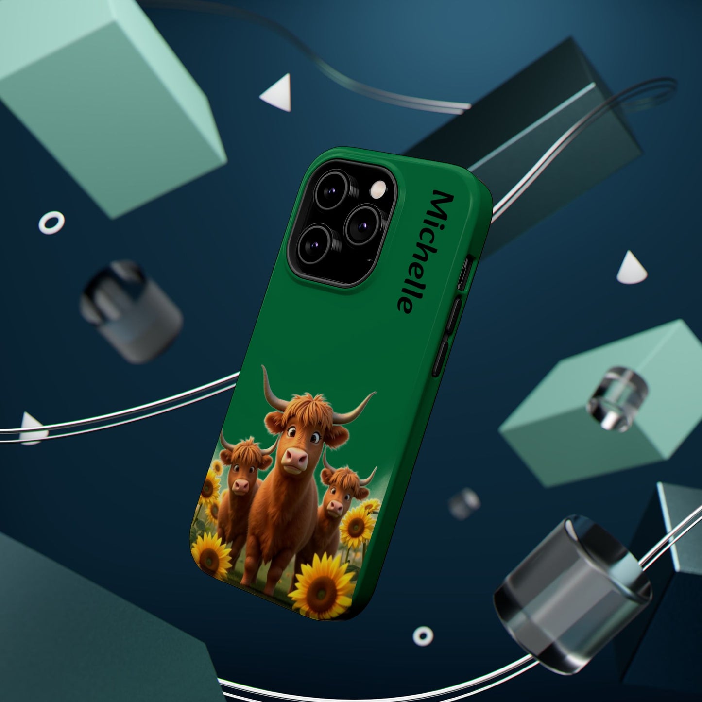 Personalized Highland Cow Phone Case - Custom Name Farm Animal Gift | Cute Green iPhone Cases for Women & Girls