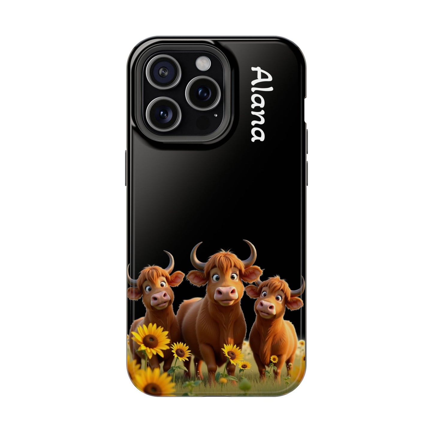 Personalized Highland Cow Phone Case - Custom Name Farm Animal Gift | Cute Black iPhone Cases for Women & Girls