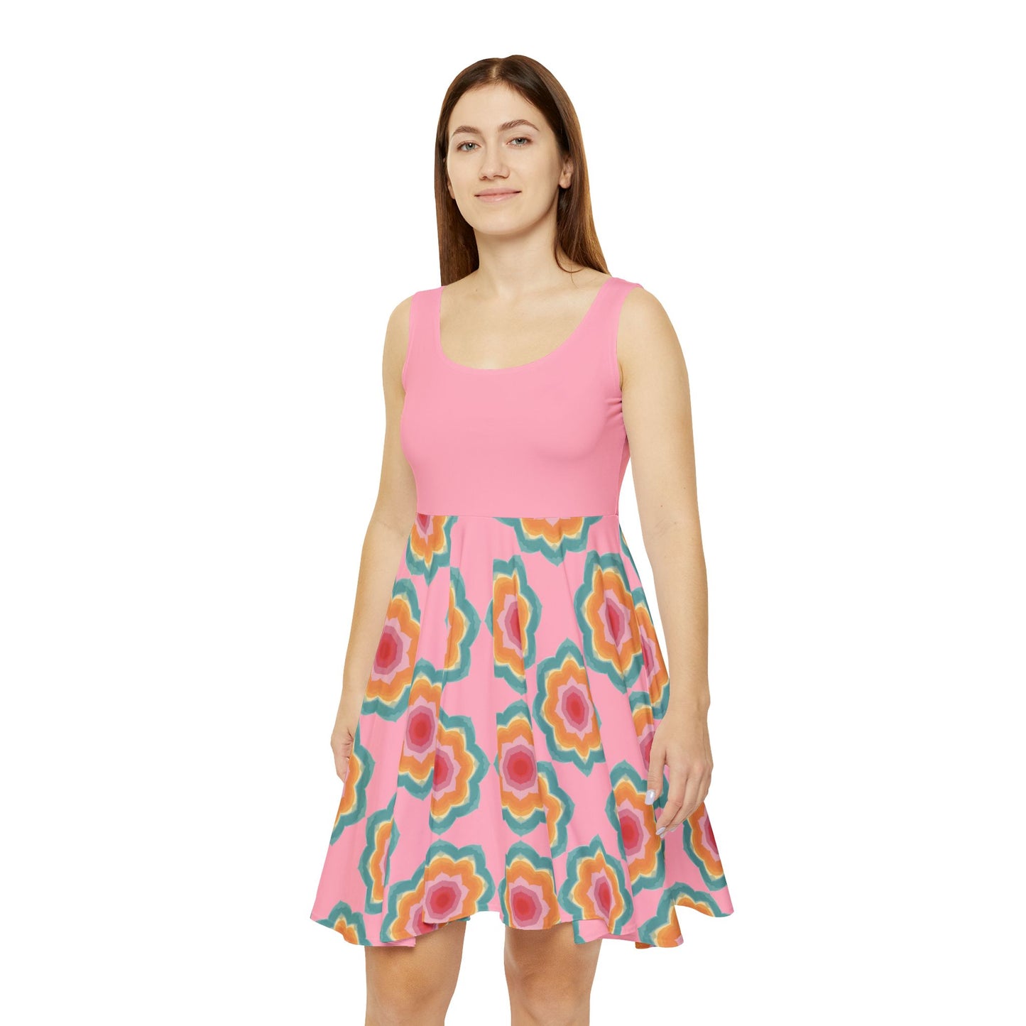 Blossom Radiance Skater Dress - Pastel Pink Floral Dream