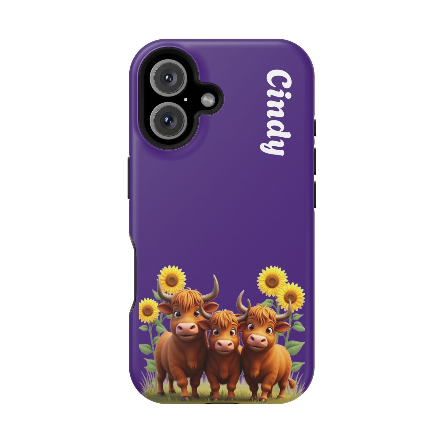 Personalized Purple Highland Cow Phone Case - Custom Name Farm Animal Gift | Cute Purple iPhone Cases for Women & Girls