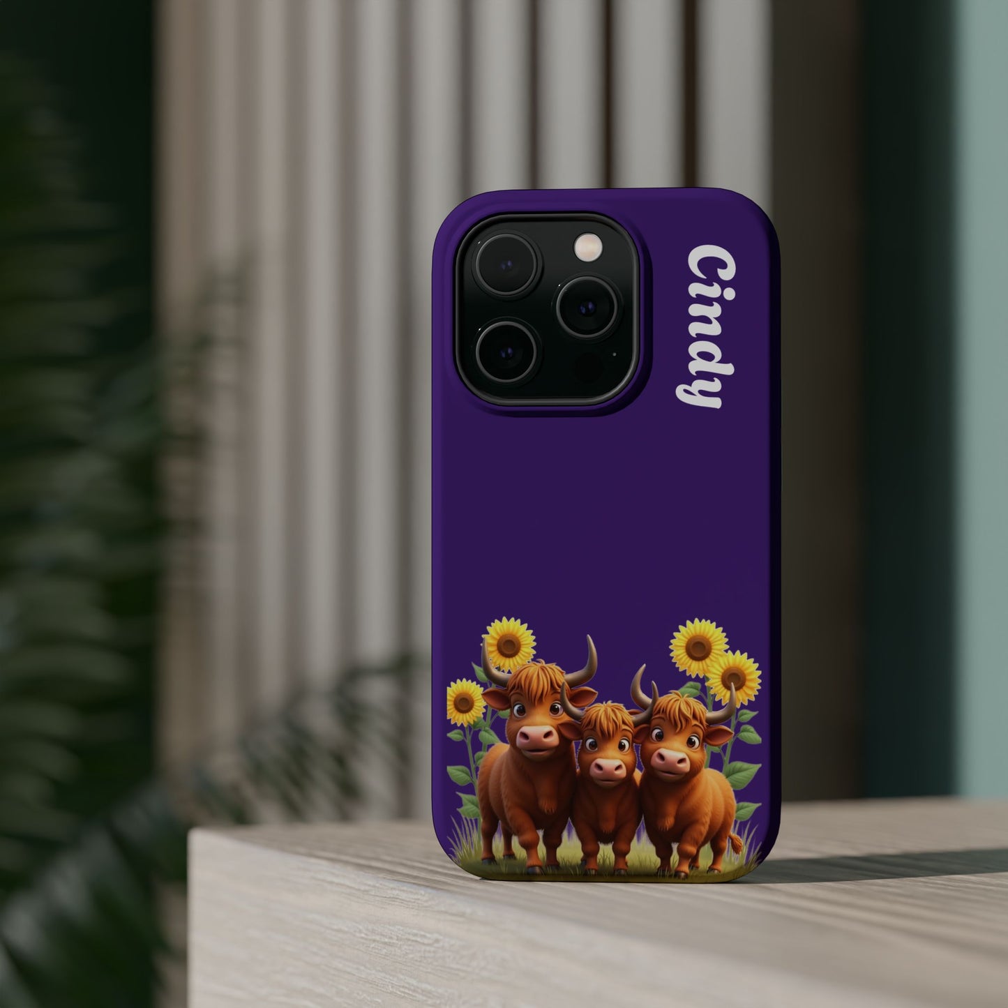 Personalized Purple Highland Cow Phone Case - Custom Name Farm Animal Gift | Cute Purple iPhone Cases for Women & Girls