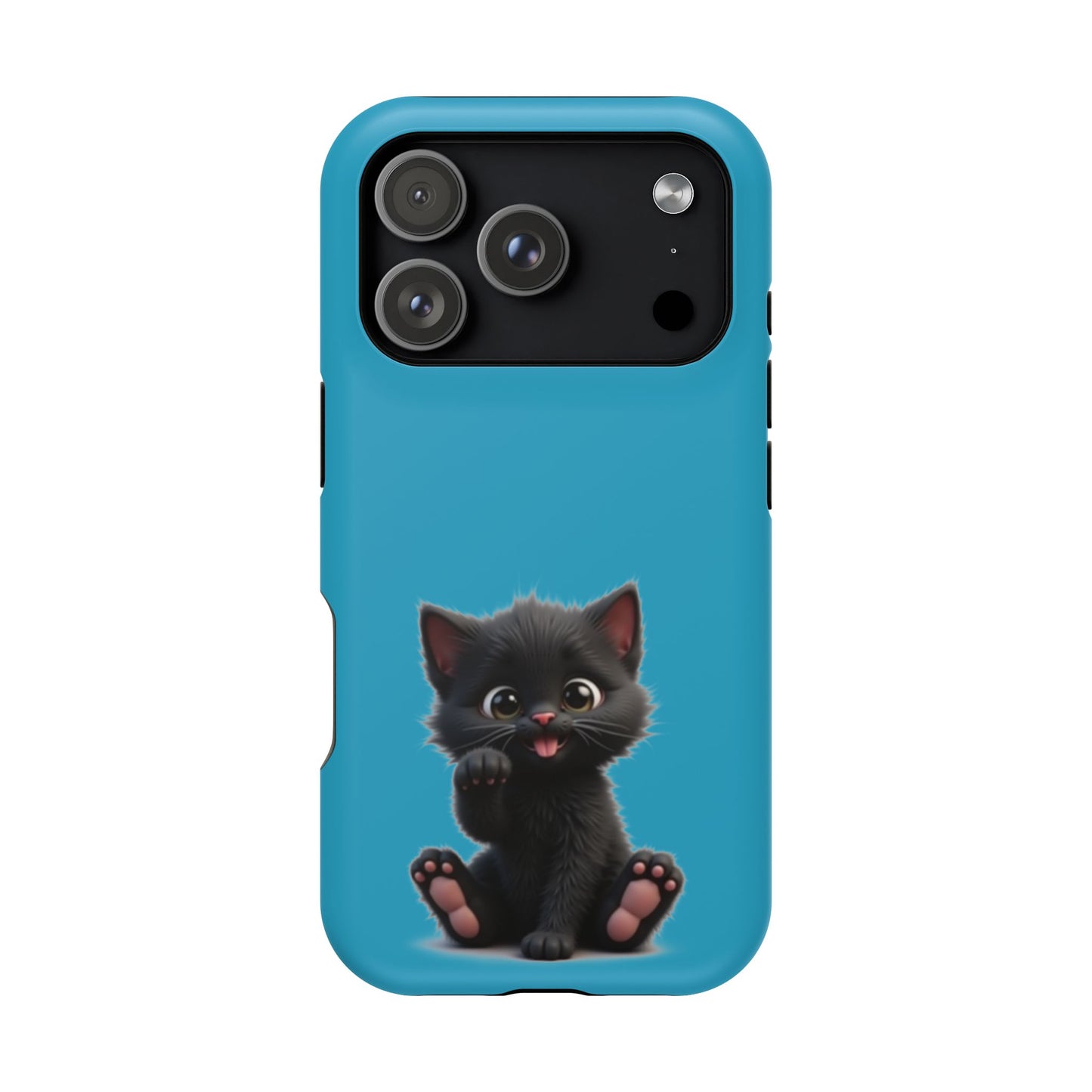 Personalized Black Kitten Phone Case - Custom Name Cat Lover Gift | Cute Teal Blue iPhone Cases for Women & Girls