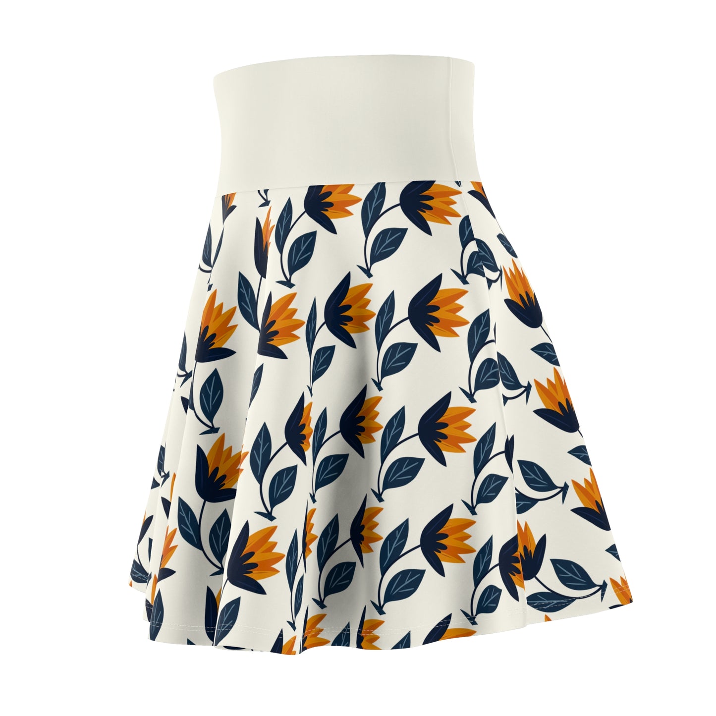 Golden Tulips Skater Skirt - Elegant Florals in Navy & Amber
