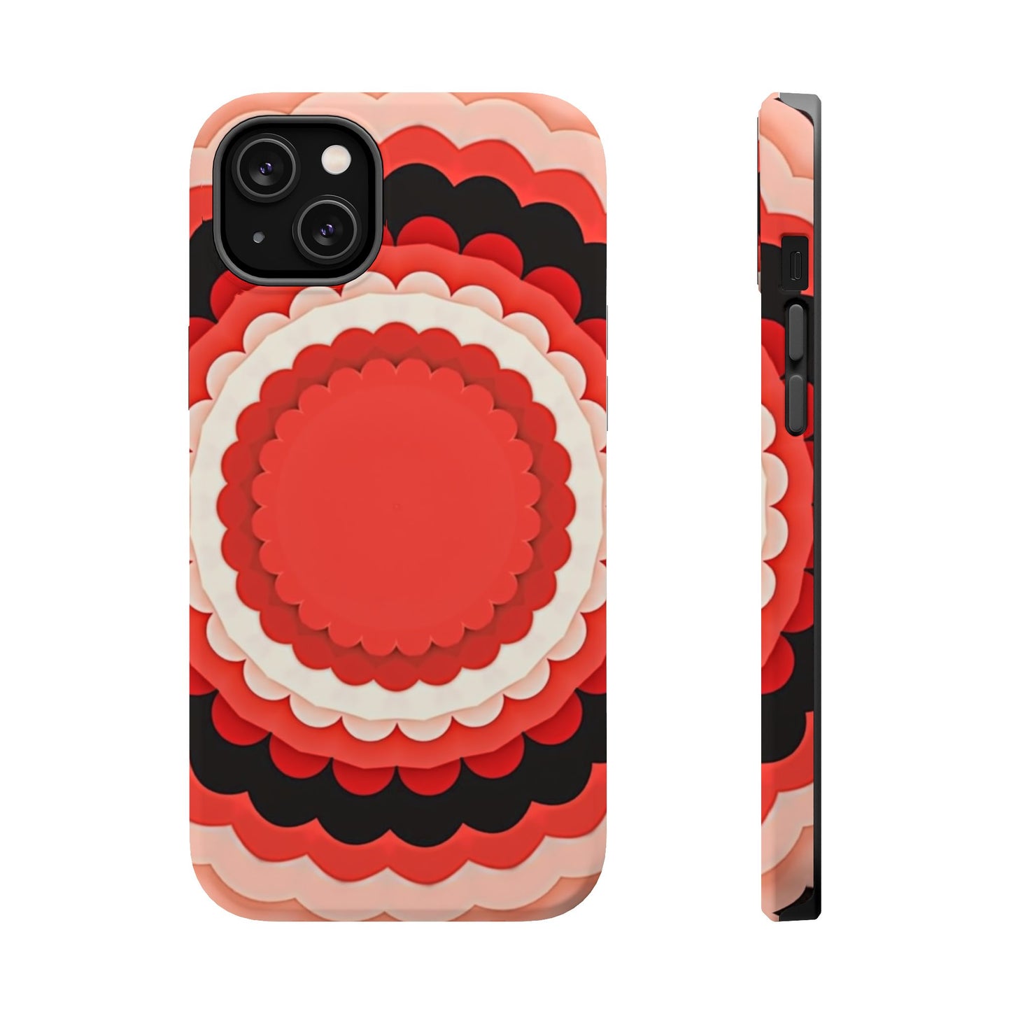 Red Floral iPhone Case - Bold Scalloped Design, Aesthetic Gift Idea