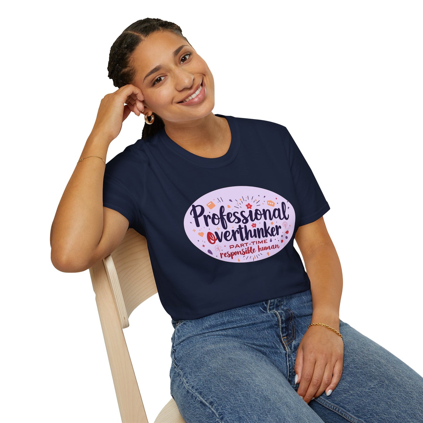 Professional Overthinker Sarcastic T-Shirt - Funny Quote Unisex Softstyle Tee