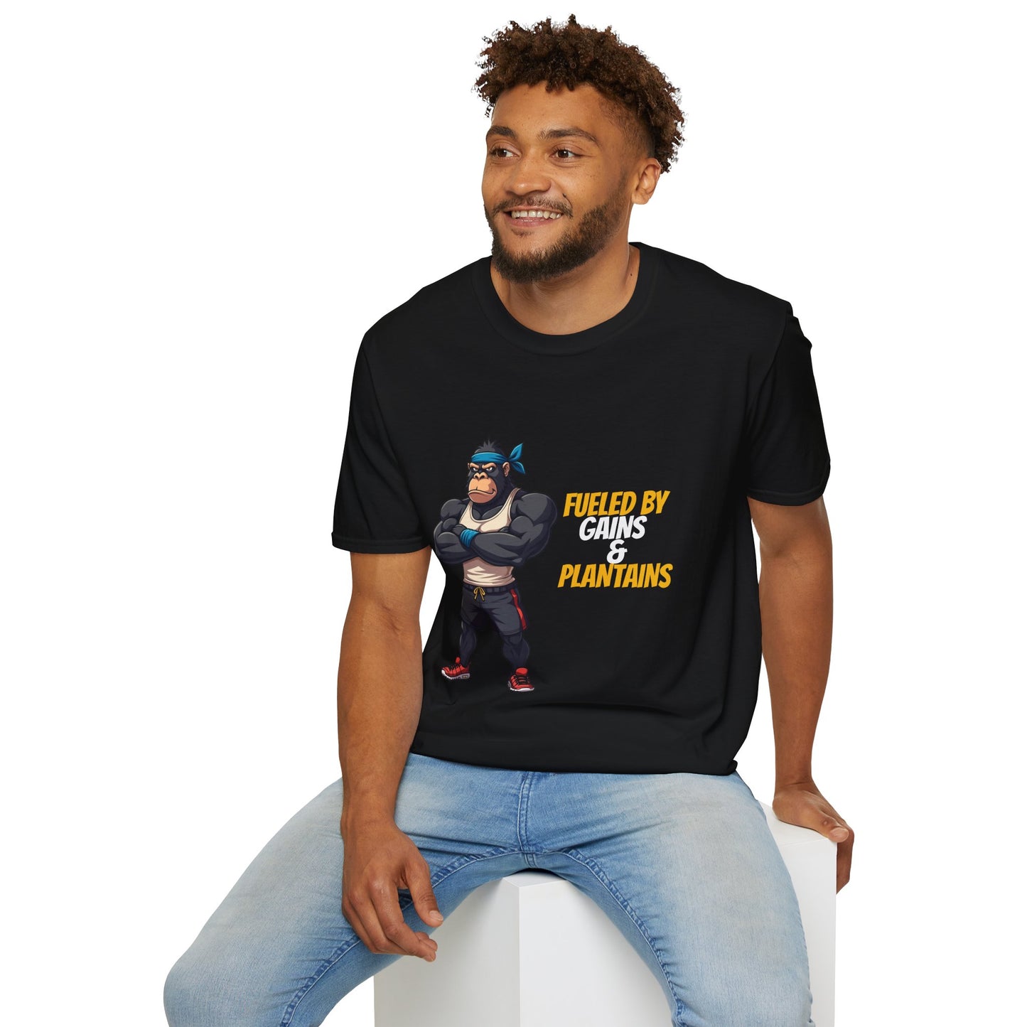 Fueled by Gains & Plantains β Funny Gym Gorilla T-Shirt