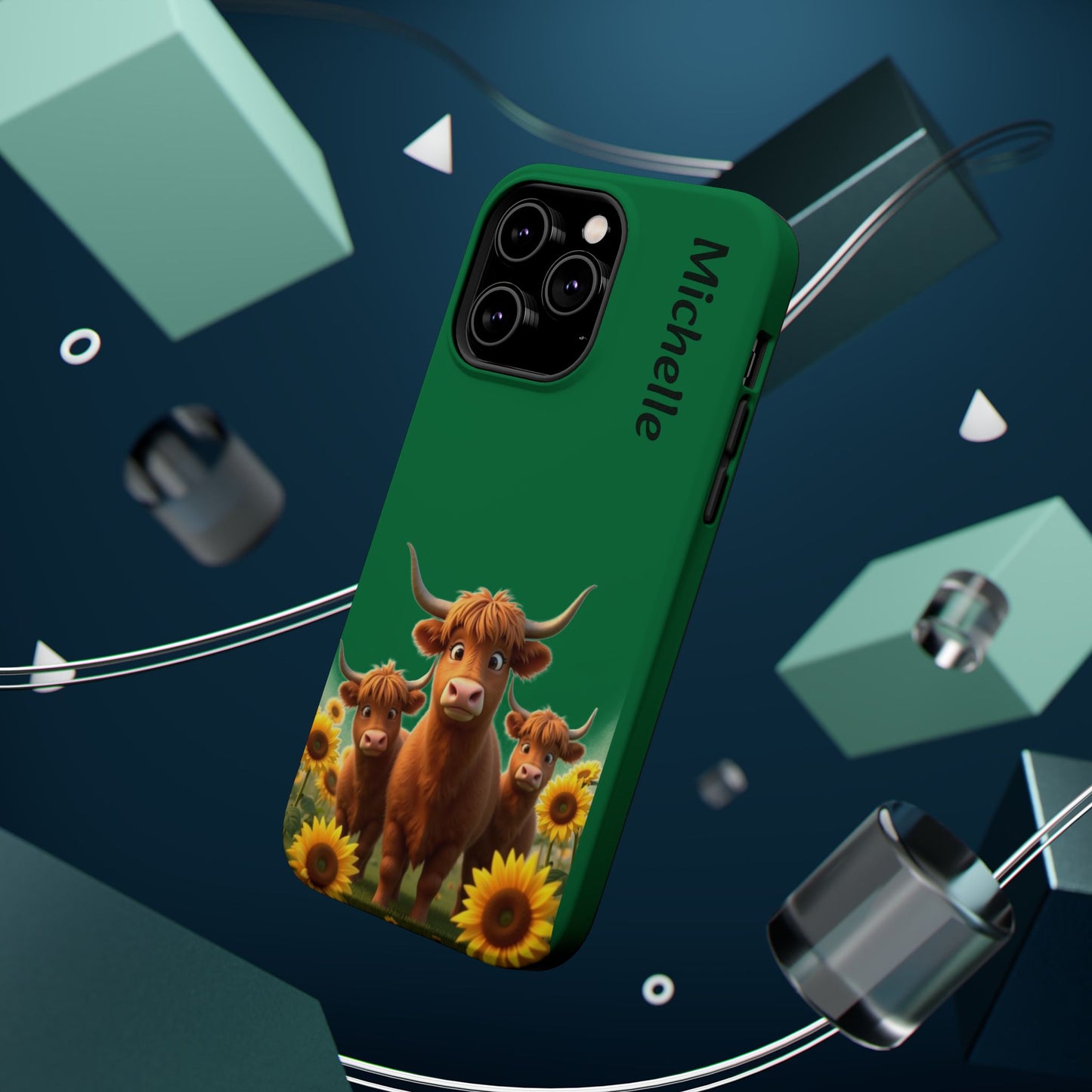 Personalized Highland Cow Phone Case - Custom Name Farm Animal Gift | Cute Green iPhone Cases for Women & Girls