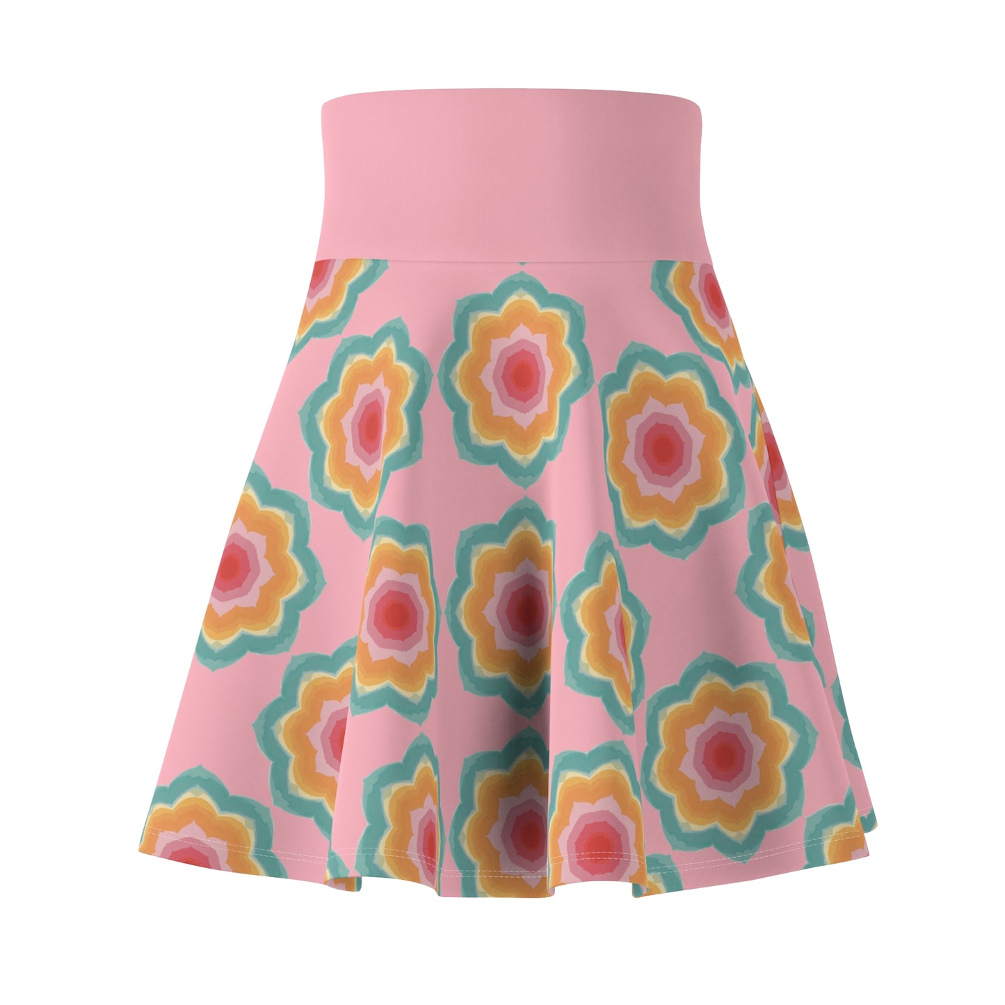 Blossom Radiance Skater Skirt - Pastel Pink Floral Dream